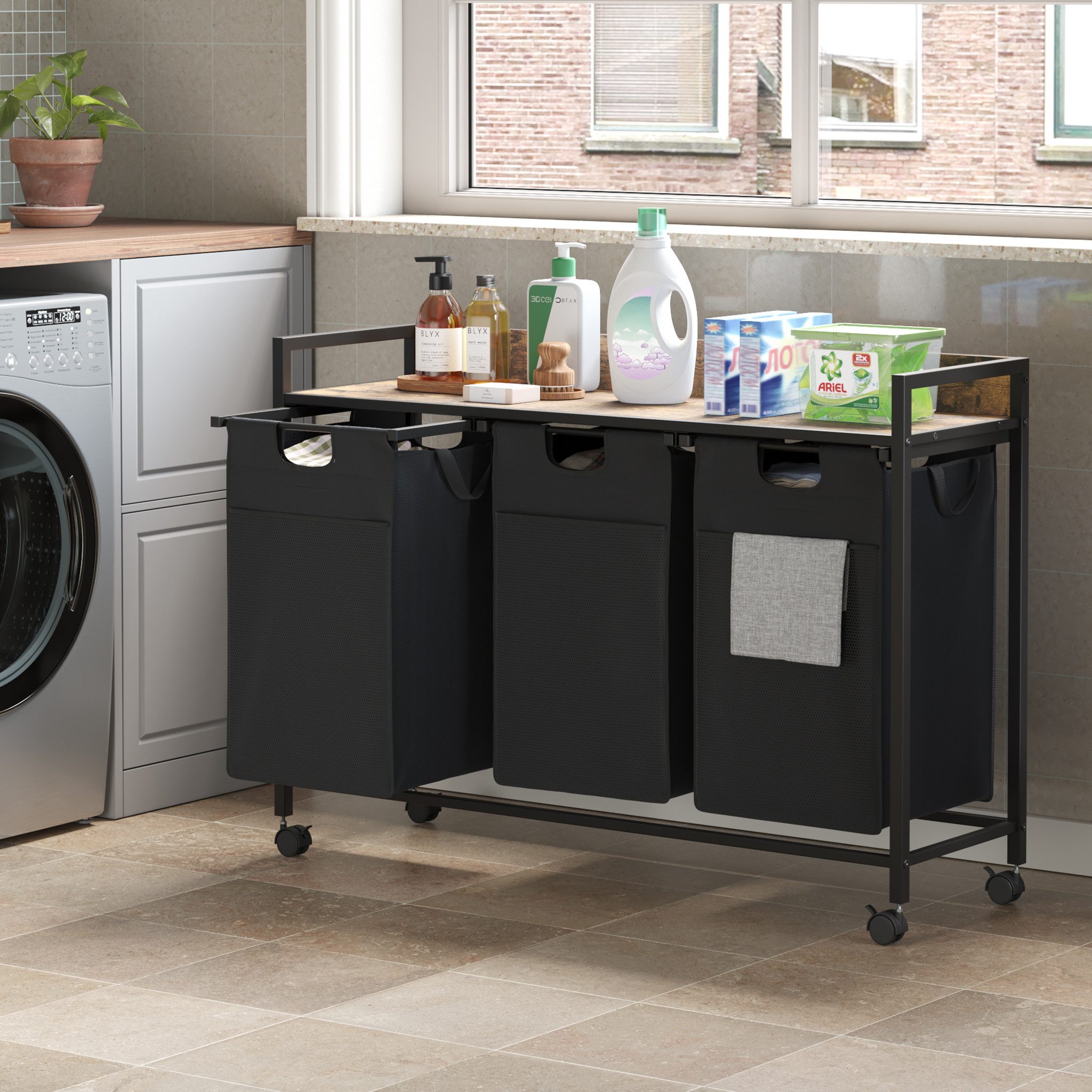 Mondeer Wäschekorb Metallgestell Wäschesammler (3 St., 3x50L), mit 3 abgetr günstig online kaufen