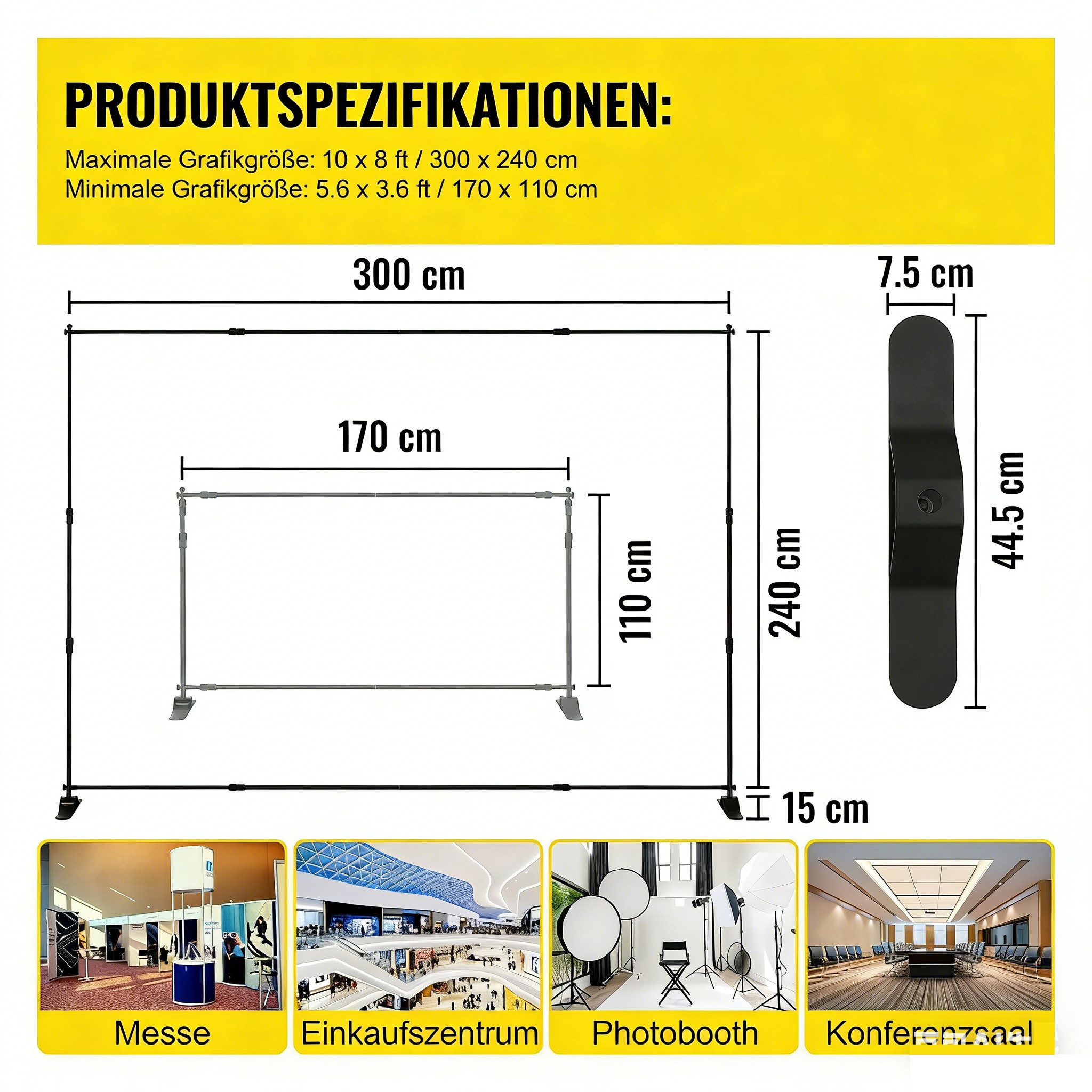 FANNOU Aufhängesystem 3 x 2,4m/10x8ft Hintergrundständer, Verstellbares Teleskop-Bannerständer für Partys, Abschlussfeiern