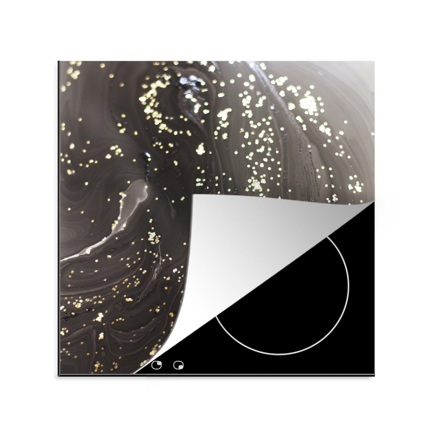 Schwarz - küche - für - 78x78 Marmor Ceranfeldabdeckung, Gold tlg), cm, Arbeitsplatte Herdblende-/Abdeckplatte Muster, MuchoWow Vinyl, (1