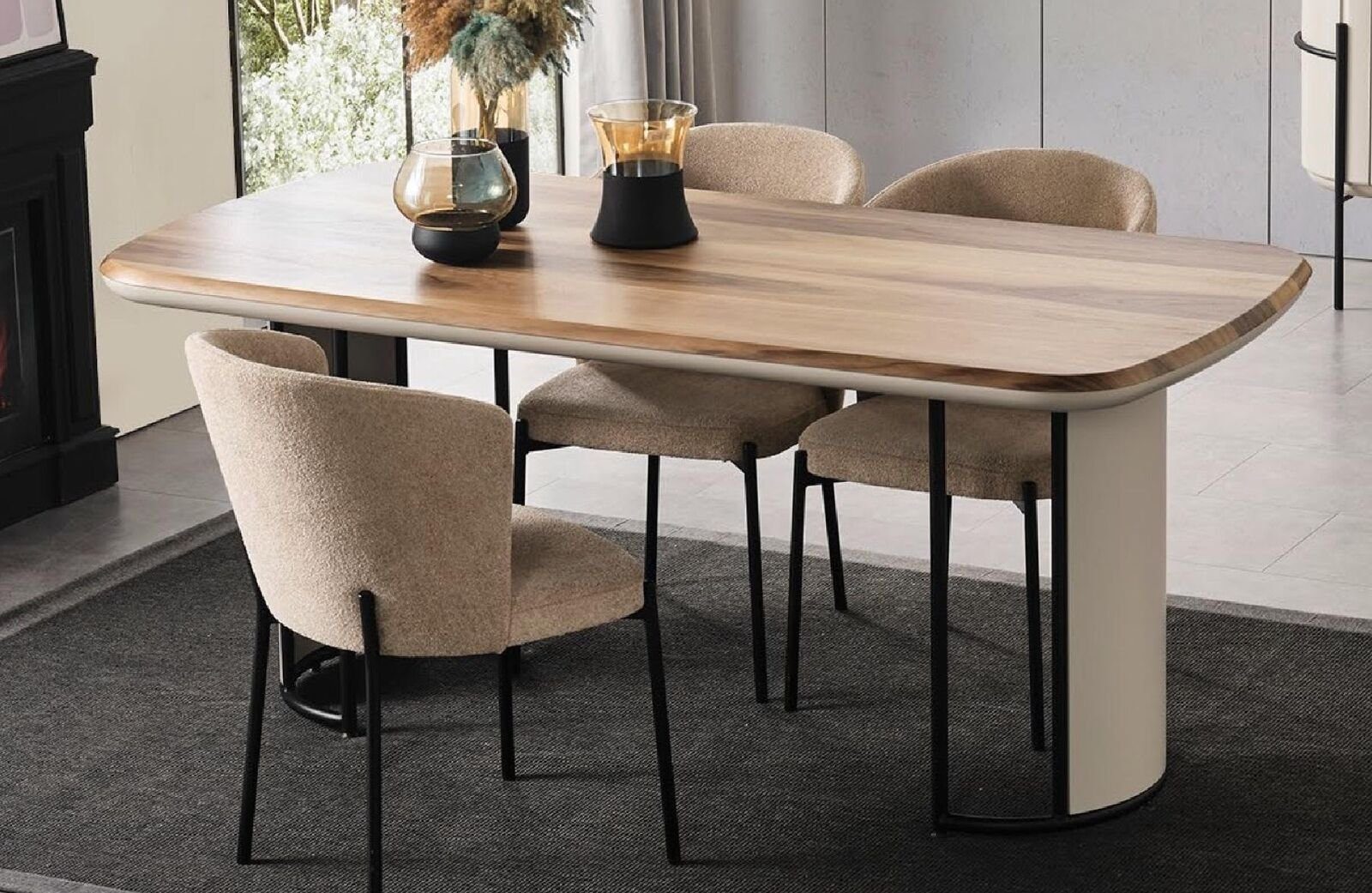 Esstisch Garnitur Beige JVmoebel Gruppe Esszimmer Holz Esstisch Tische Tisch Design