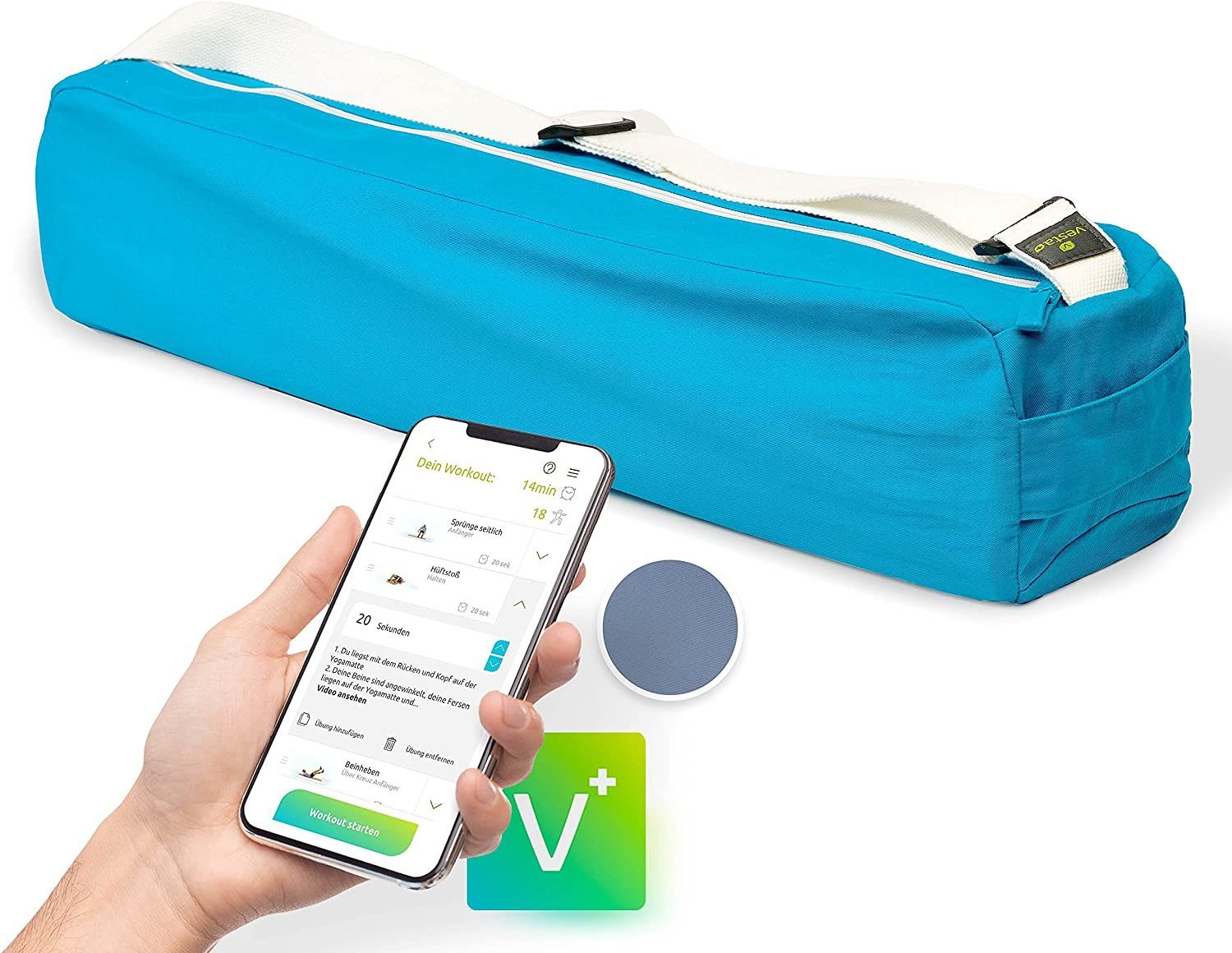 Vesta+ Yogatasche Yogatasche für Yogamatte Ozonblau Fitness App mit