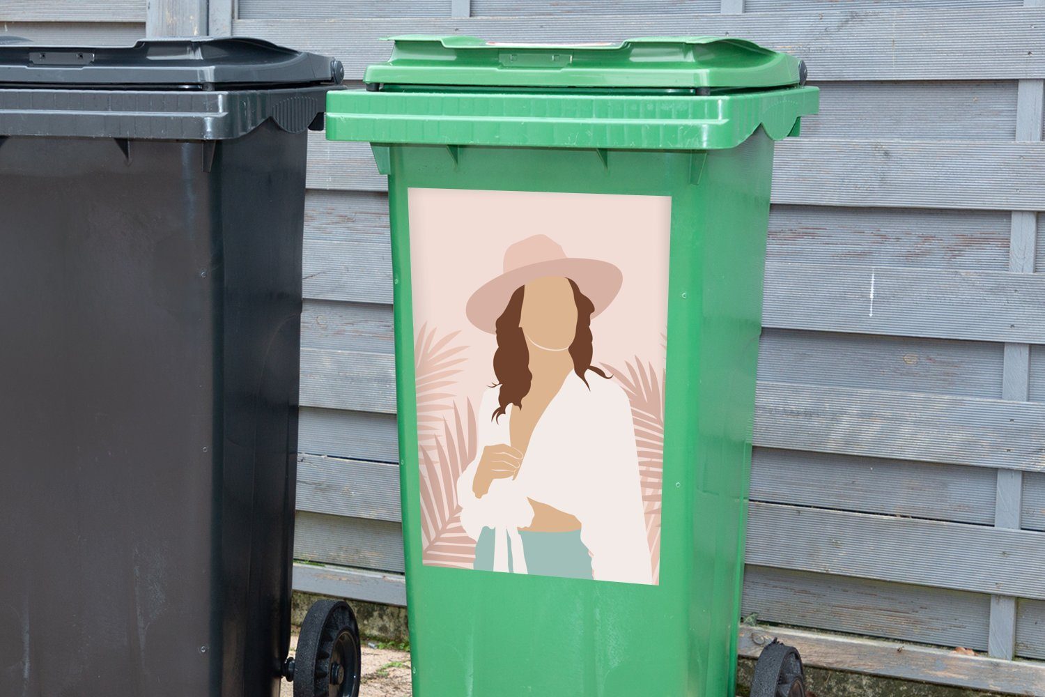 Mülltonne, - Frau Hut Abfalbehälter Container, Wandsticker MuchoWow - St), (1 Sticker, Rosa Mülleimer-aufkleber,
