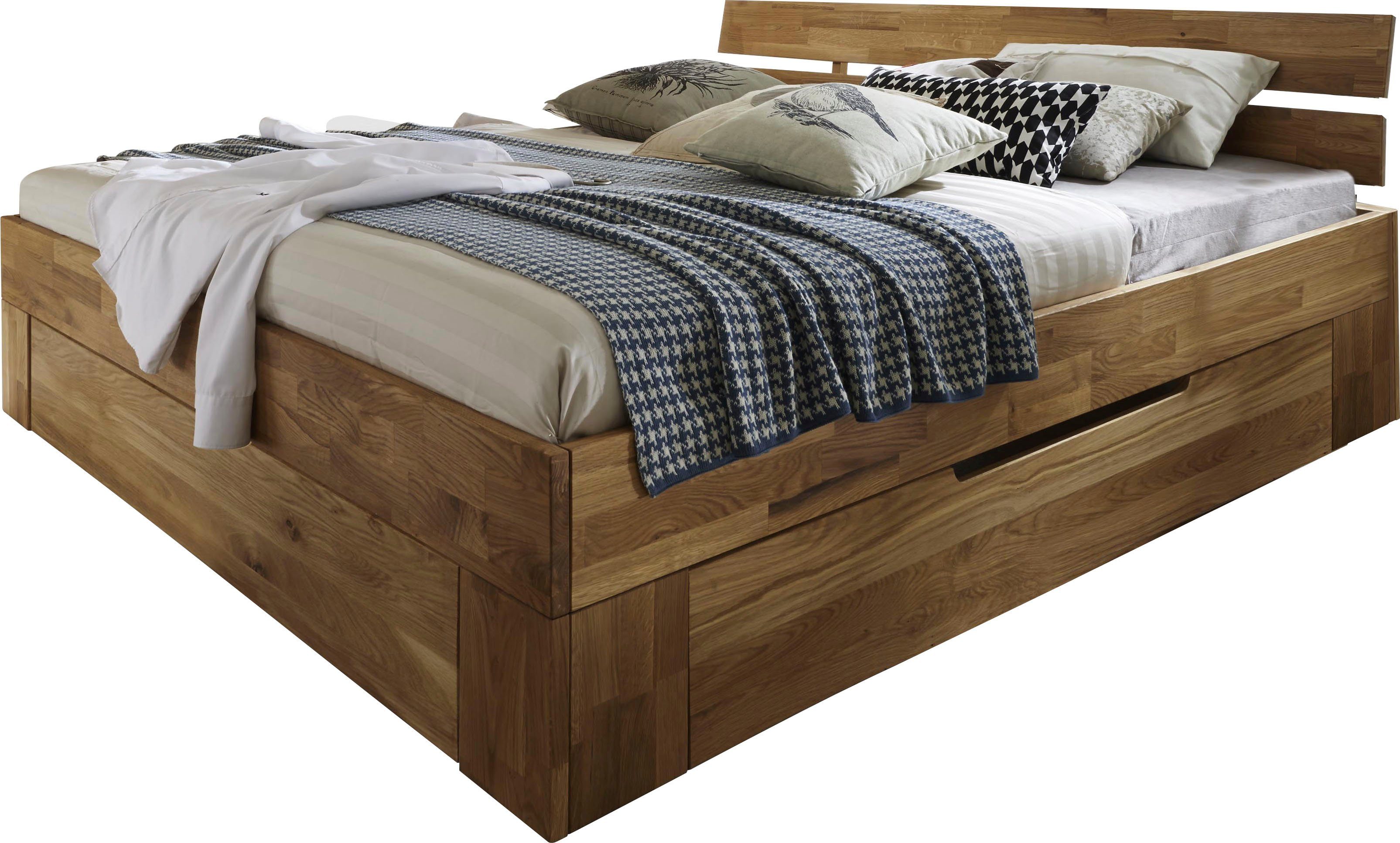 Home affaire Massivholzbett Tommy, Futonbett, aus Massive FSC-zertifizierte Wildeiche, Futon Stil (hohe Belastbarkeit: 200kg je Seite), Massivholz Scandi Design, Robust, stabil, In unterschiedlichen Breiten