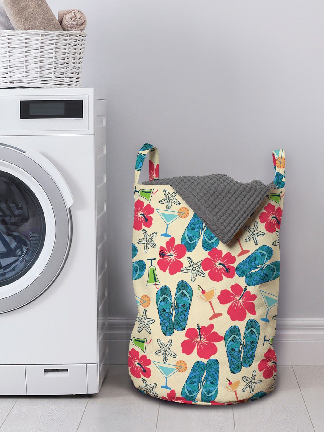 Wäschesäckchen Flops Flip für Hibiscus Griffen mit Waschsalons, Abakuhaus Kordelzugverschluss exotische Wäschekorb