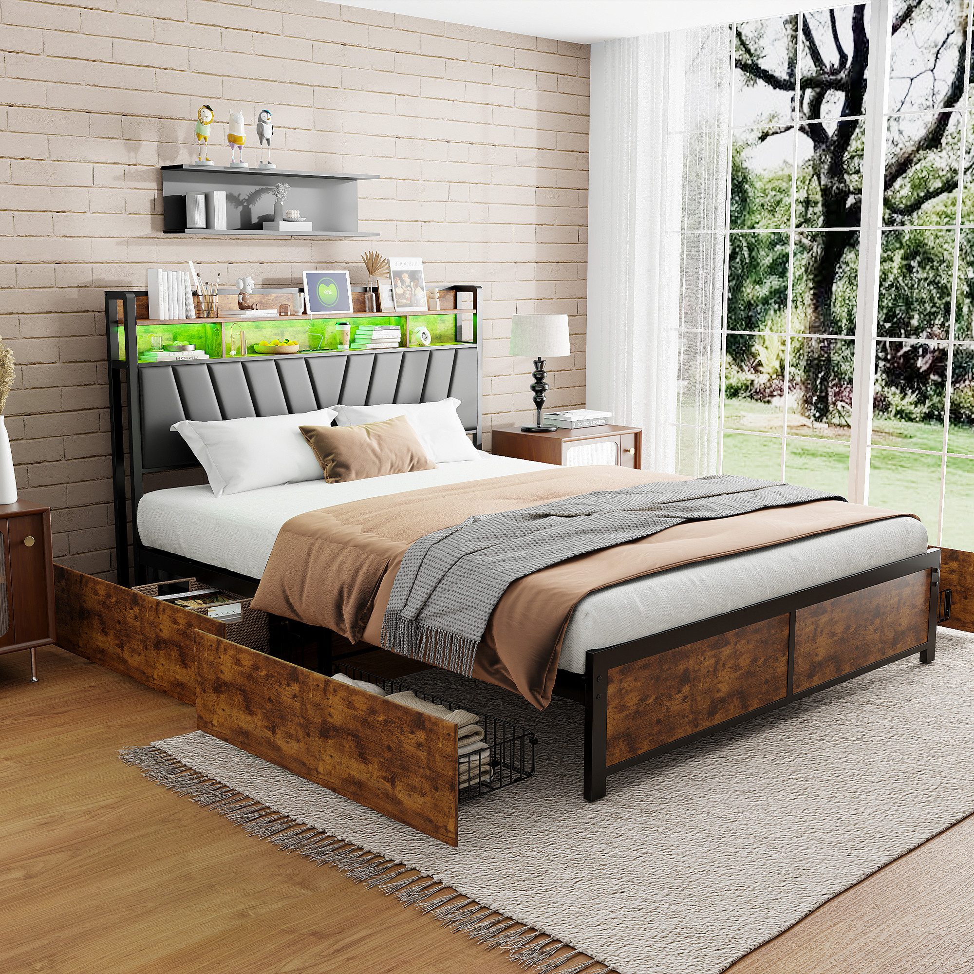 Furnishings Home Polsterbett Stauraumbett Doppelbett LED (1 tlg, Mit Vier e günstig online kaufen
