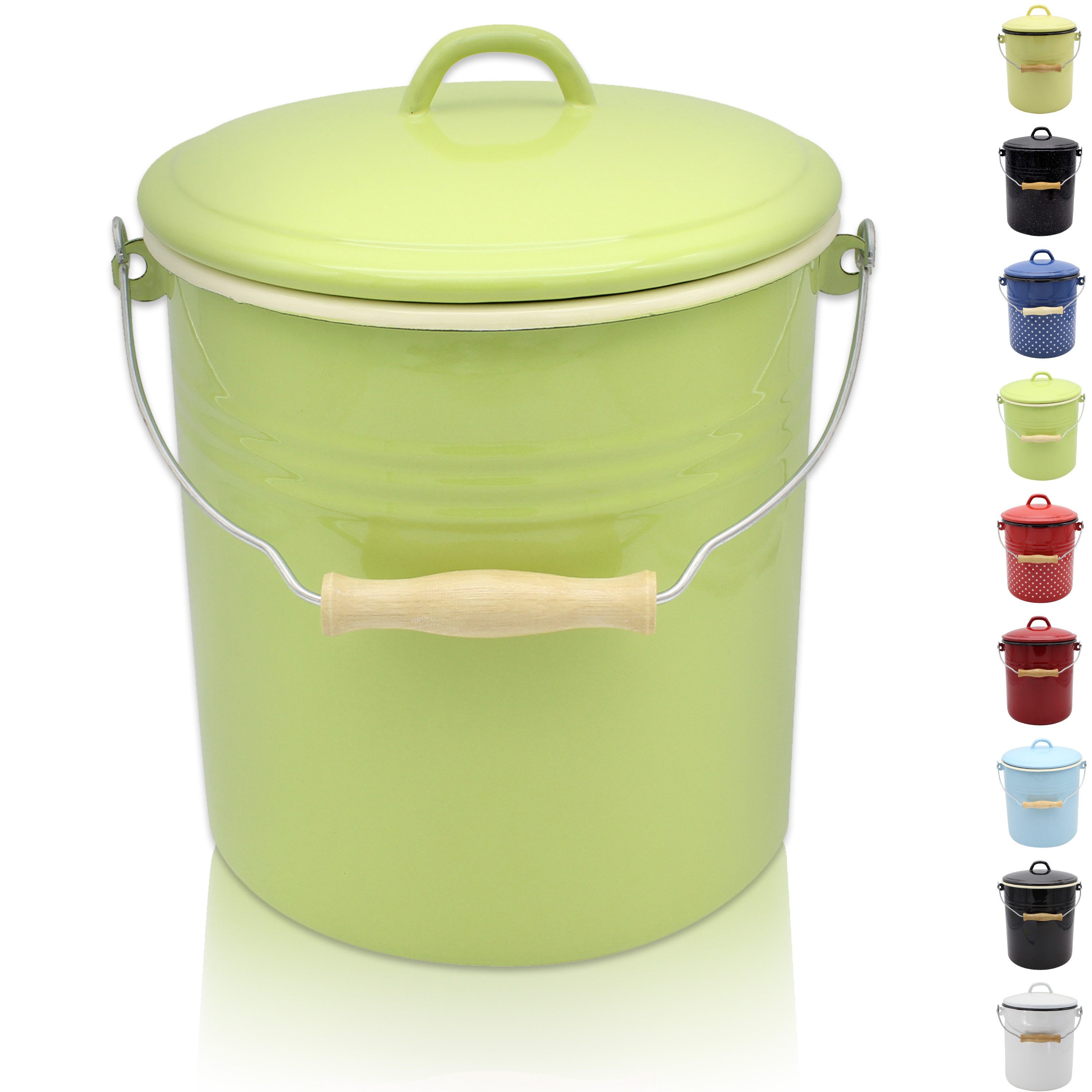 Krüger Mülleimer Emaille-Eimer mit Deckel Serie Rio, schnitt- / kratzfeste Oberfläche, bakterienabweisend, extrem langlebig