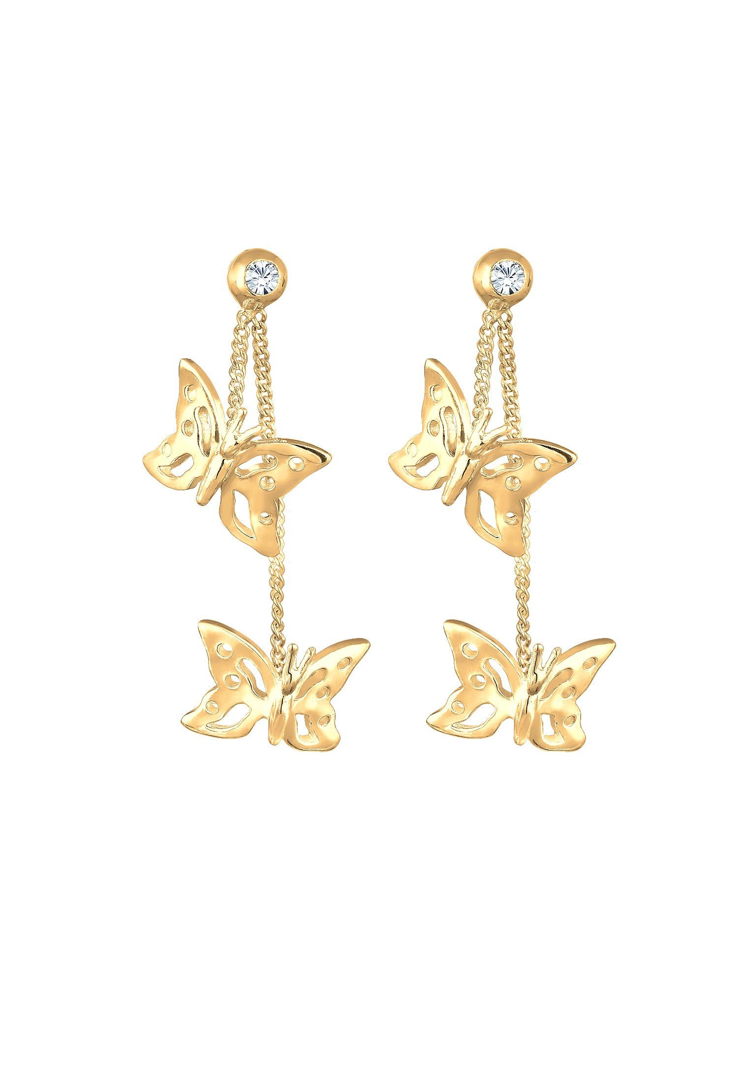 Elli Silber Schmetterling Natur Gold Paar Ohrhänger 925, Schmetterling Kristalle