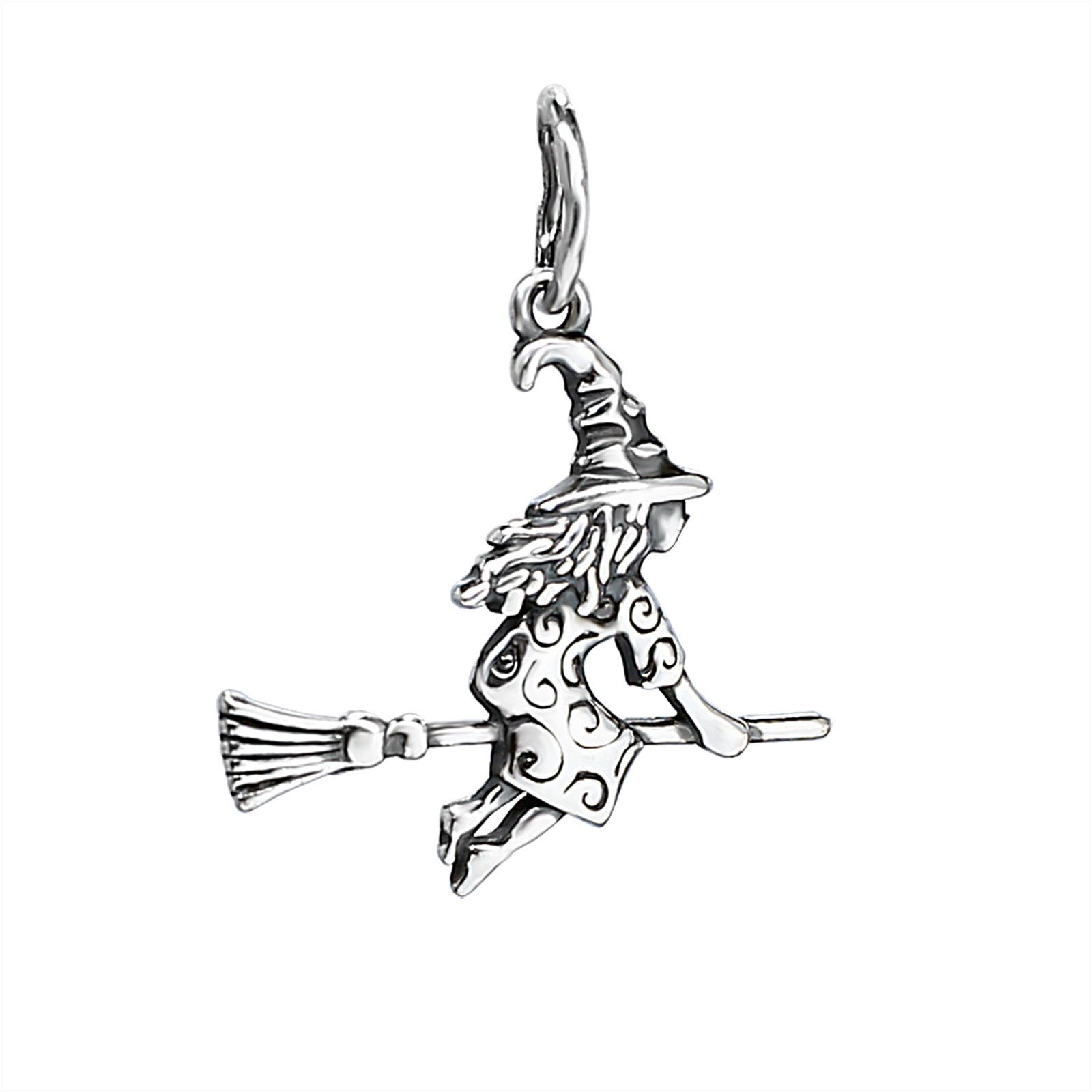 Kettenanhänger 925 Sterling Silber junge Hexe auf Besen Kettenanh