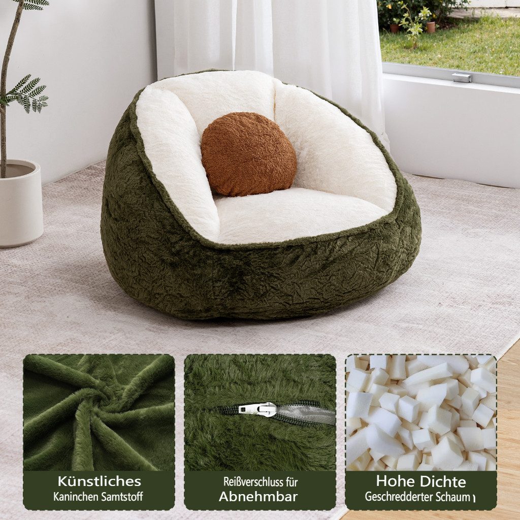 Insma Sitzsack Beanbag Sessel mit Kissen Loungesessel Bodensofa, mit Seitentasche für Wohnzimmer & Schlafzimmer 75x60x60cm – Bild 5 von 5