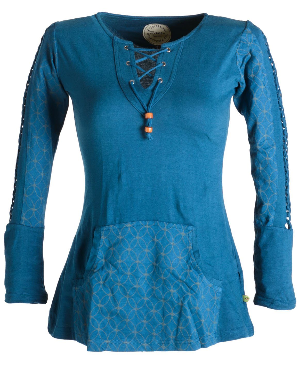 Sweater Bedrucktes Longshirt Baumwolle mit Kängurutasche