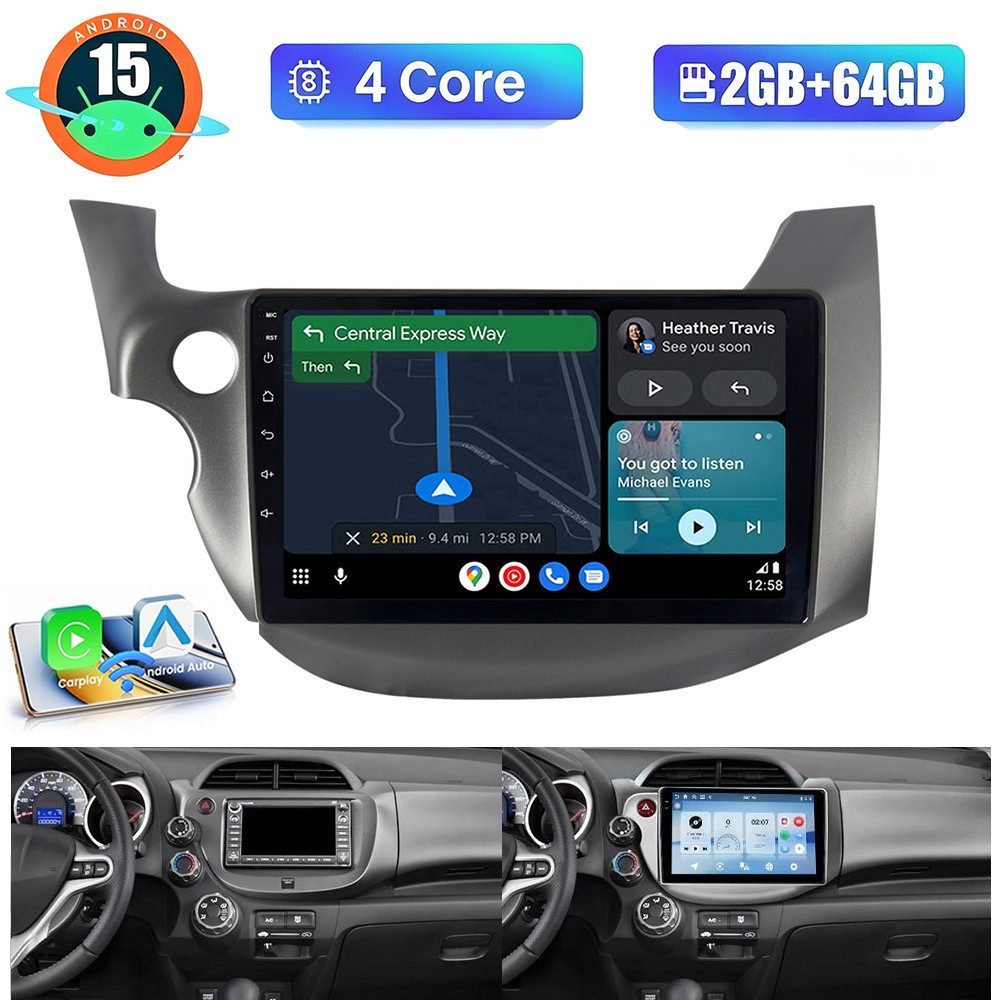 A-Sure Autoradio Android 15 Carplay GPS Navi Für Honda Fit Jazz 2009-2013 Autoradio (Digitalradio (DAB), 4 CORE, 8 CORE, FM, AM)