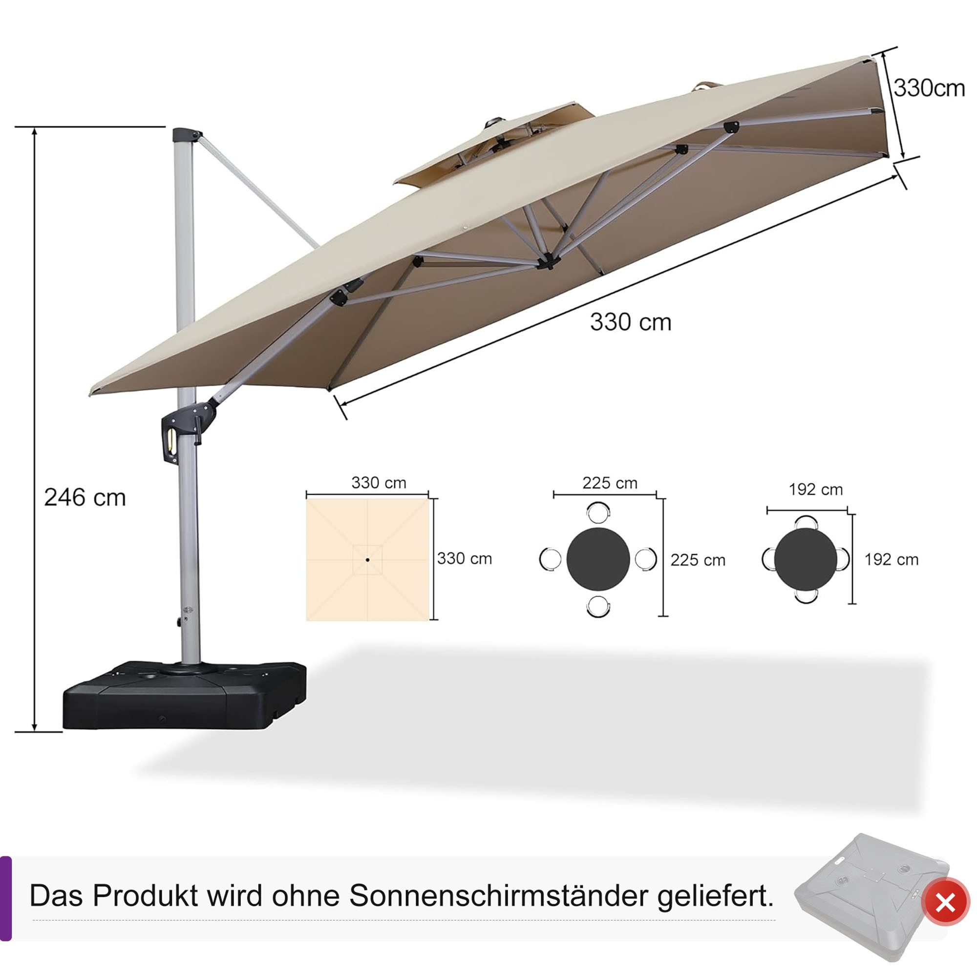 PURPLE LEAF Ampelschirm Quadratischer Außenbereich Alu günstig online kaufen