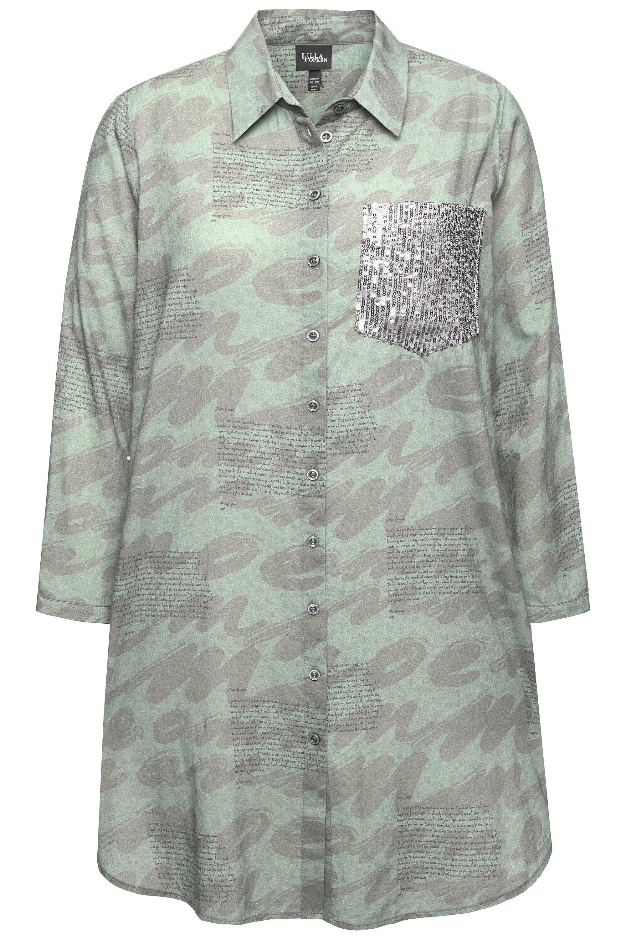 Ulla Popken Longbluse Longbluse Scribble-Muster Hemdkragen günstig online kaufen