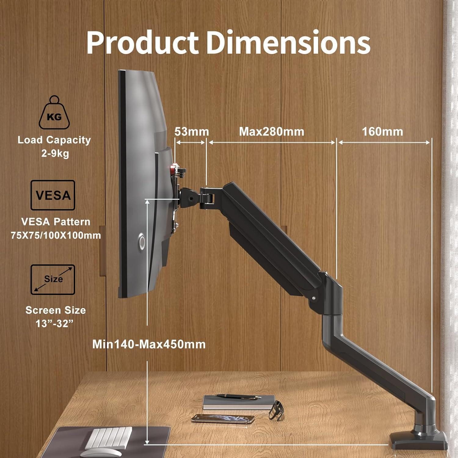 LuxusKollektion Monitor-Halterung Monitorhalterung 13 32Zoll Gasfeder 360Grad VESA75x75 Schwarz