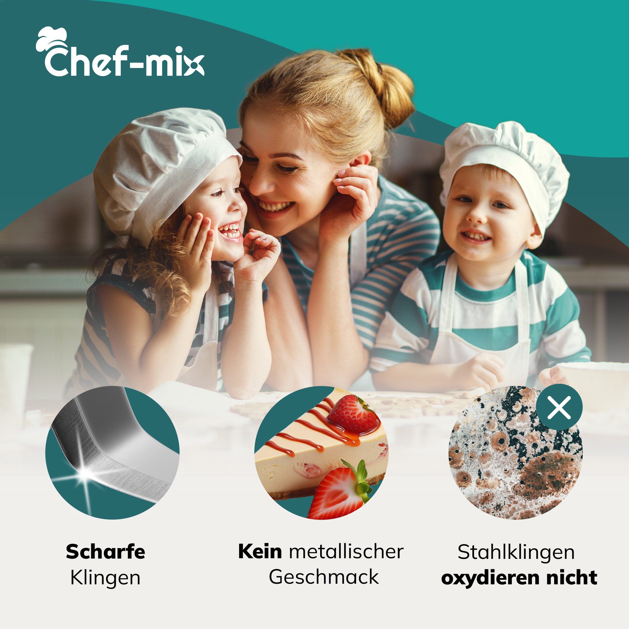 Chef-Mix Flügelmesser Mixmesser Ersatz für Vorwerk Messer inklusive Dichtung, Zubehör für Küchenmaschine, Thermomix TM21