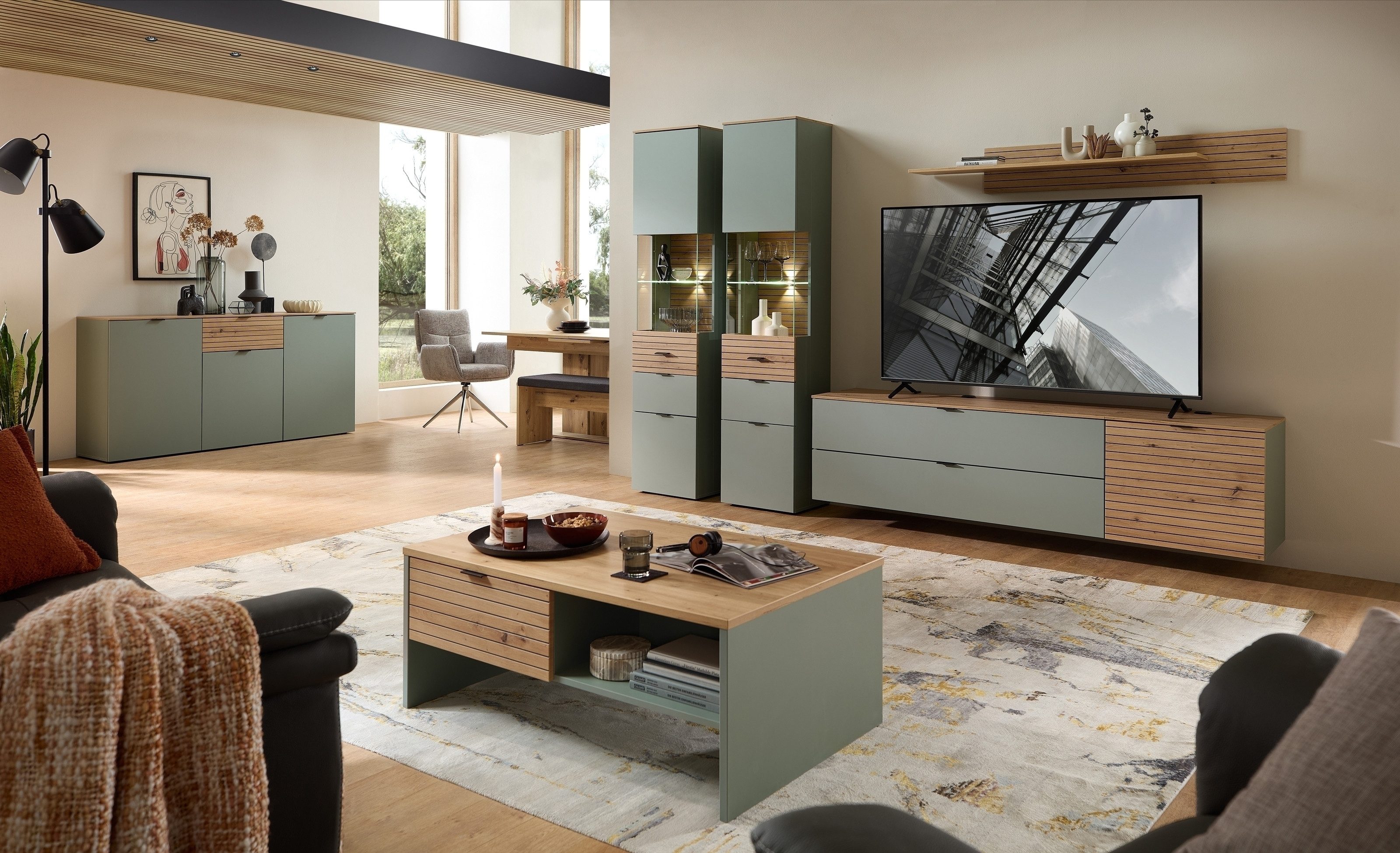Innostyle Wandboard Ina, in Grün, Holzwerkstoff - 160x22x22cm (BxHxT)