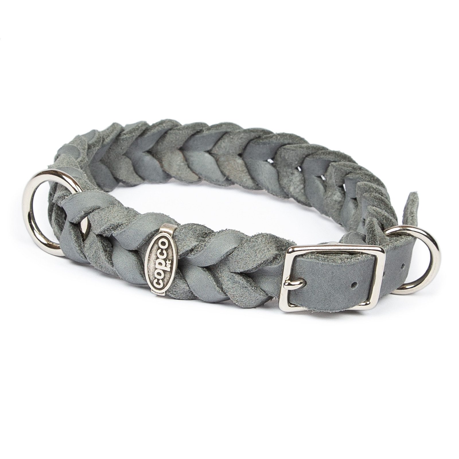 CopcoPet Hunde-Halsband Fettlederhalsband mit Dornschließe verchromt und Messing, Verchromt, Leder, Geflochten, Handarbeit