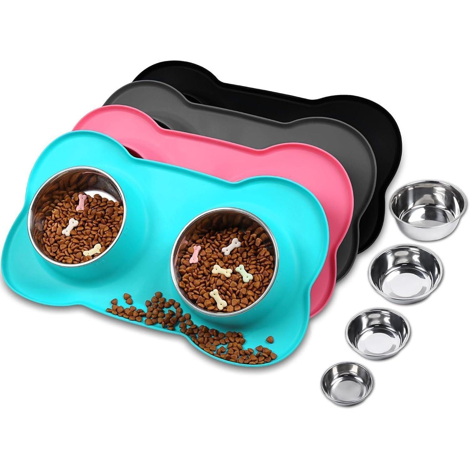 LuxusKollektion Napf-Set Hundenapf Silikon Edelstahl rutschfest Camping 1310ml ea. Türkis
