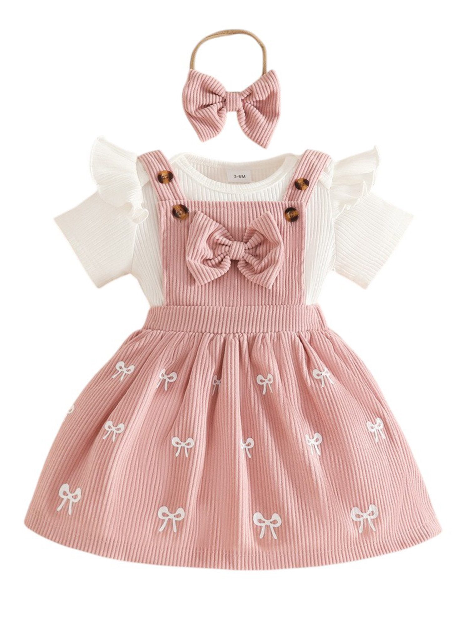 Gluckids 2-in-1-Kleid Sommeroutfit für Babymädchen, Bodysuit, Cord-Latzkleid, Stirnband (Set, 3-tlg) Ein süßes Outfit, für Partys, Hochzeiten, Fotoshootings, als Geschenk