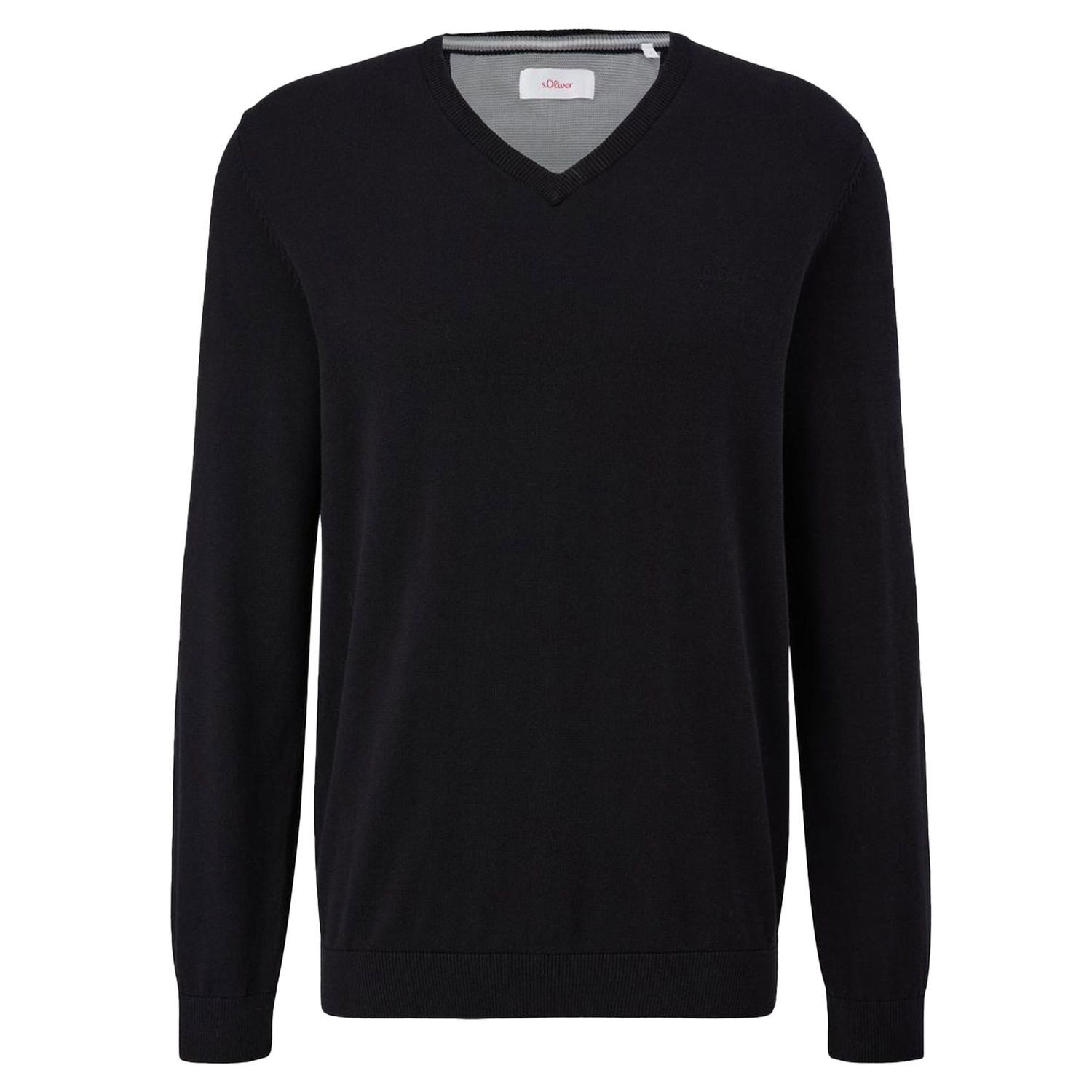s.Oliver V-Ausschnitt-Pullover Casual (1-tlg) mit V-Ausschnitt und Logo-Stickerei, Feinstrick