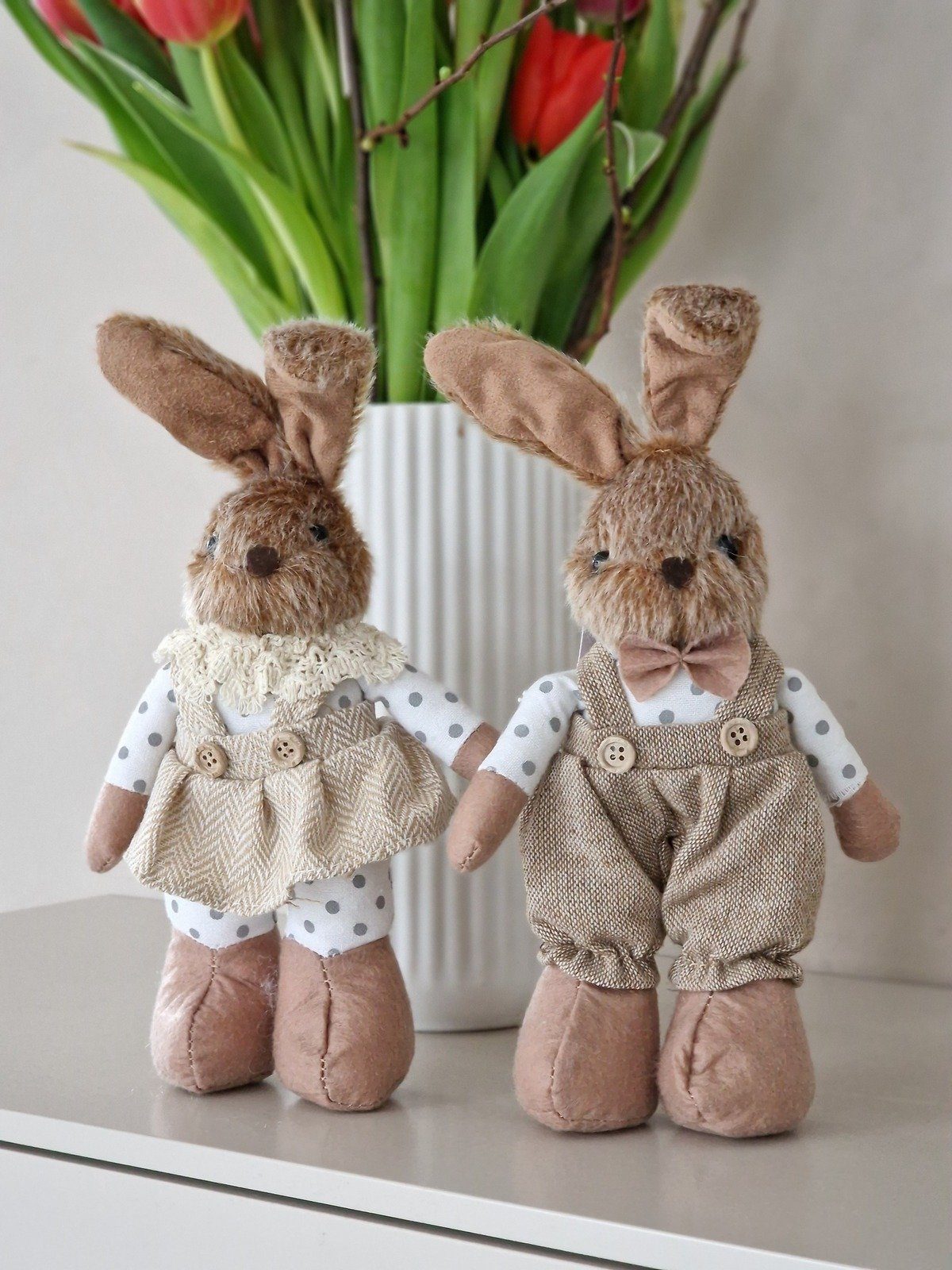 Osterfigur Hasenjunge & Hasenmädchen, Dekofigur aus Stoff