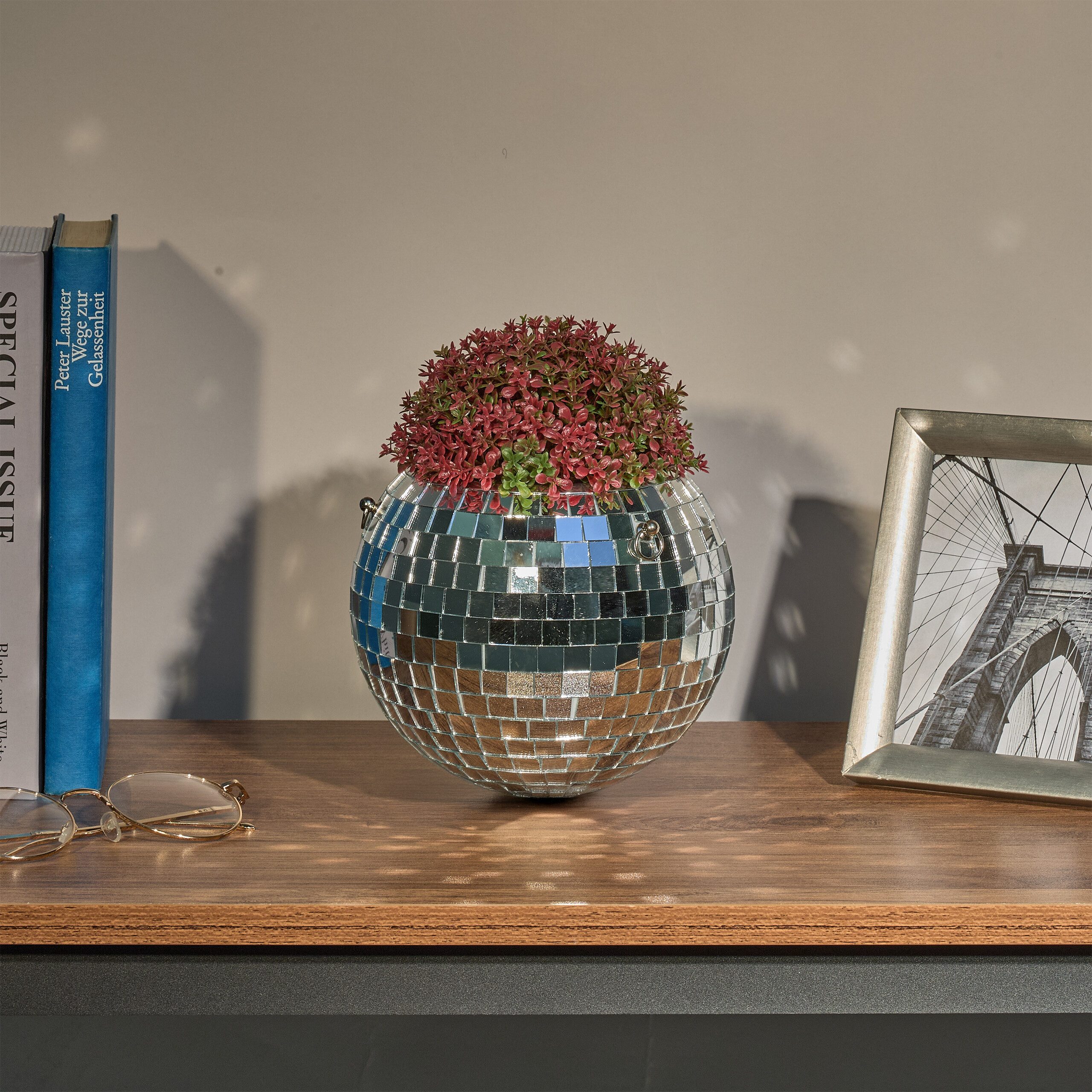 relaxdays Blumenampel Discokugel Pflanzentopf zum Aufhängen