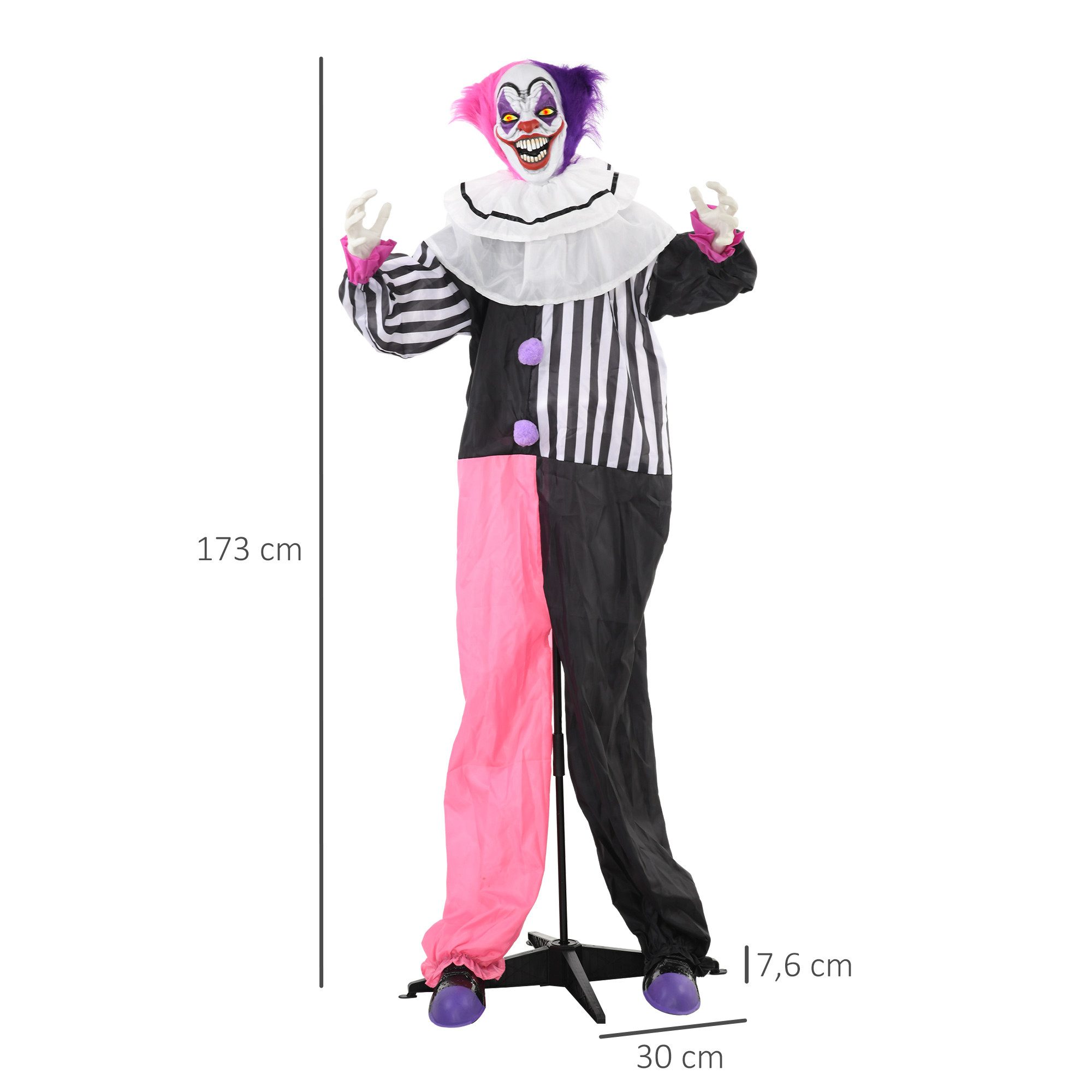 HOMCOM Dekofigur Haustür Deko 173 cm mit LED, Sound, Garten für Party (Grusel-Clown Halloween-Dekoration, 1 St., Lach-Funktion), mehrfarbig – Bild 3 von 5