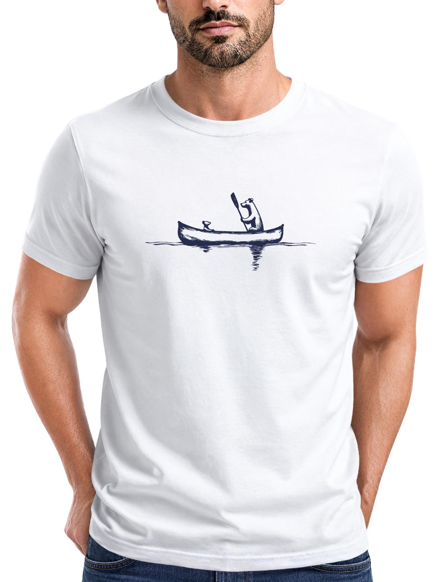 Neverless Print-Shirt Herren T-Shirt Bär Familie Kanu Outdoor Fashion Streetstyle Neverless® mit Print