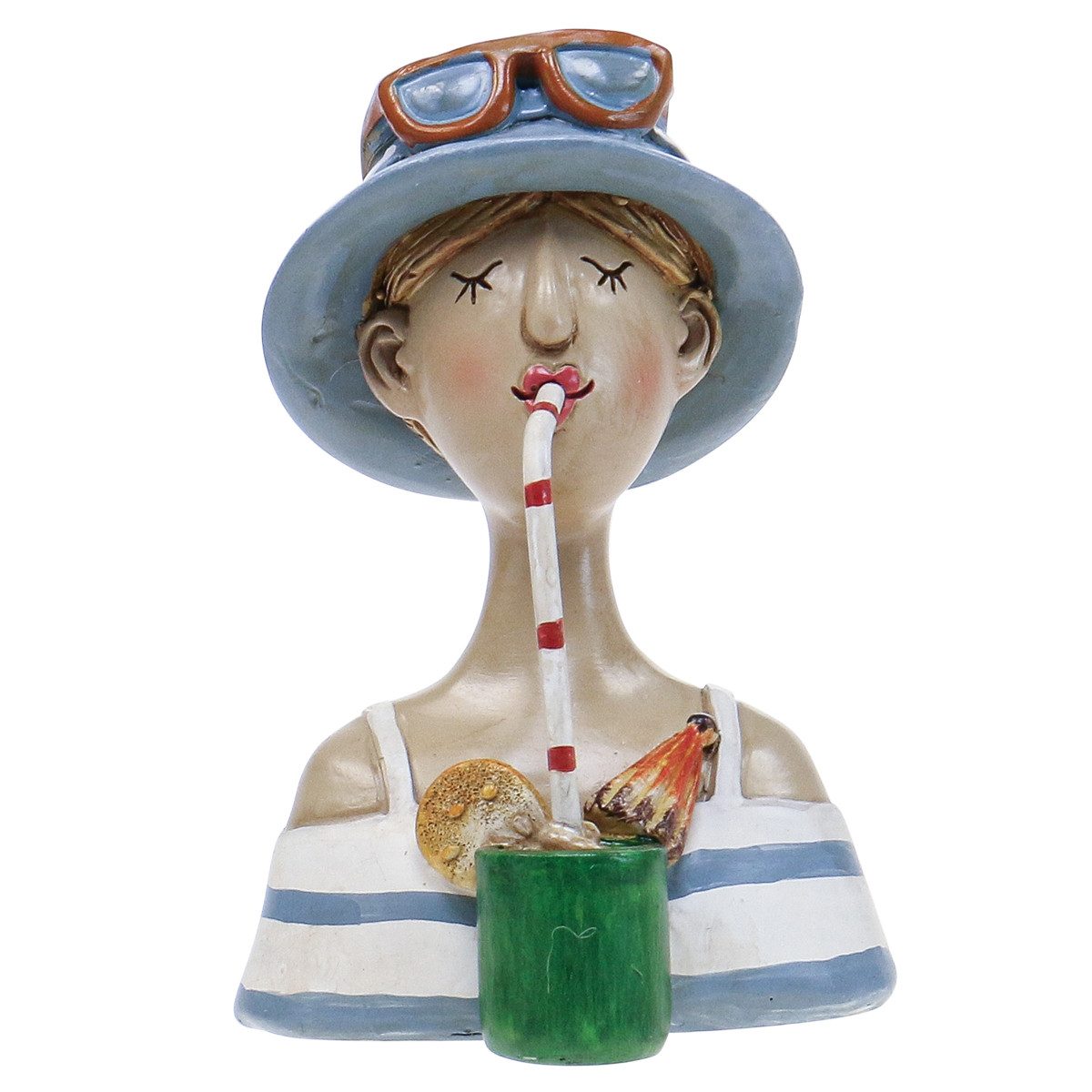 Dekofigur Frauenbüste Sommerdeko Blau Weiß Figur Set 2St