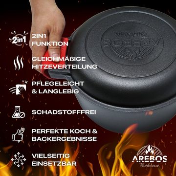 Arebos Grilltopf BBQ Dutch Oven 2in1 Gusseisen Topf Grill Gusstopf Feuertopf Schmortopf, Gusseisen (Set)
