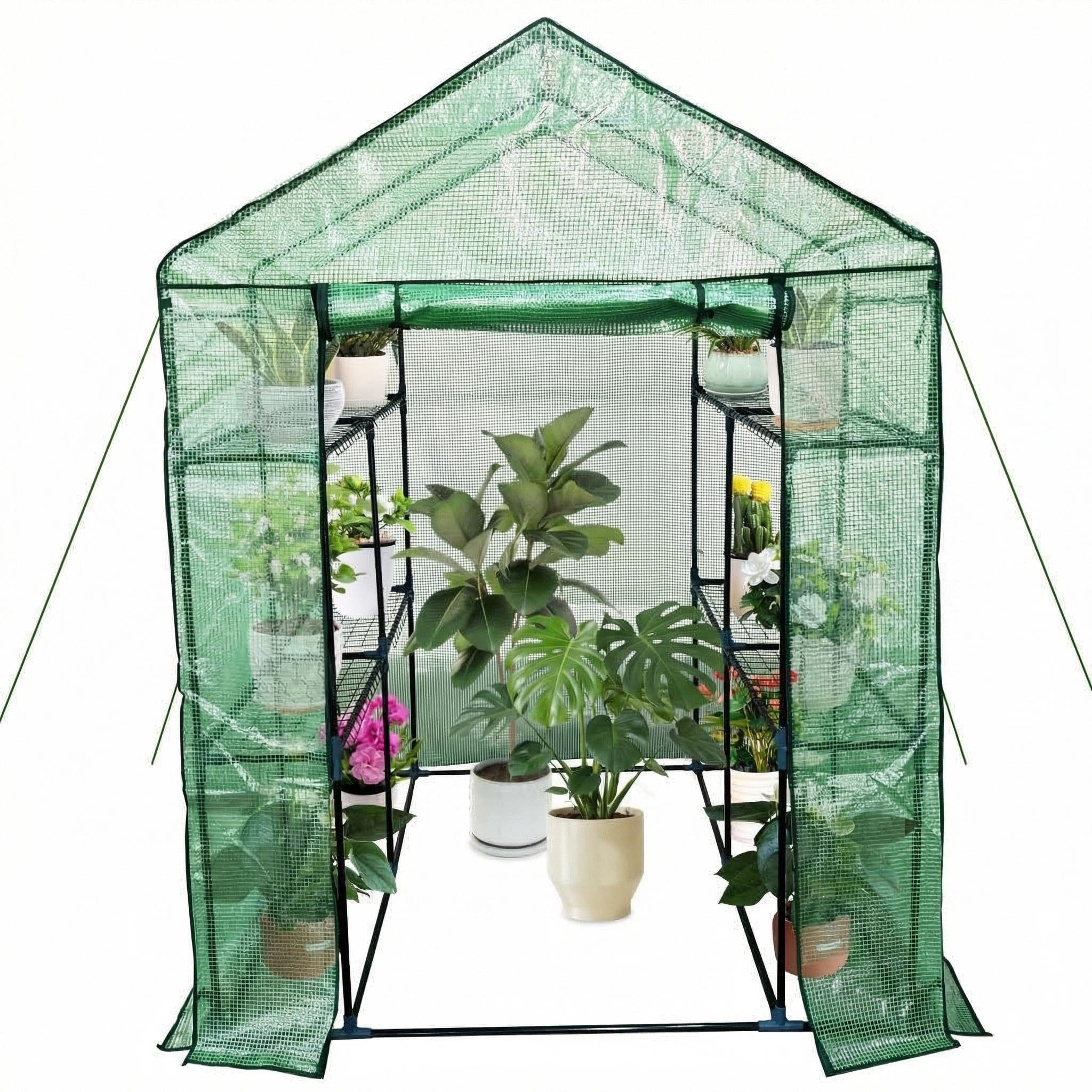 GarveeMore Gewächshaustür 3 Ebene Spaziergang im Garten Gewächshaus mit 6 Regalen, 143x215x195cm