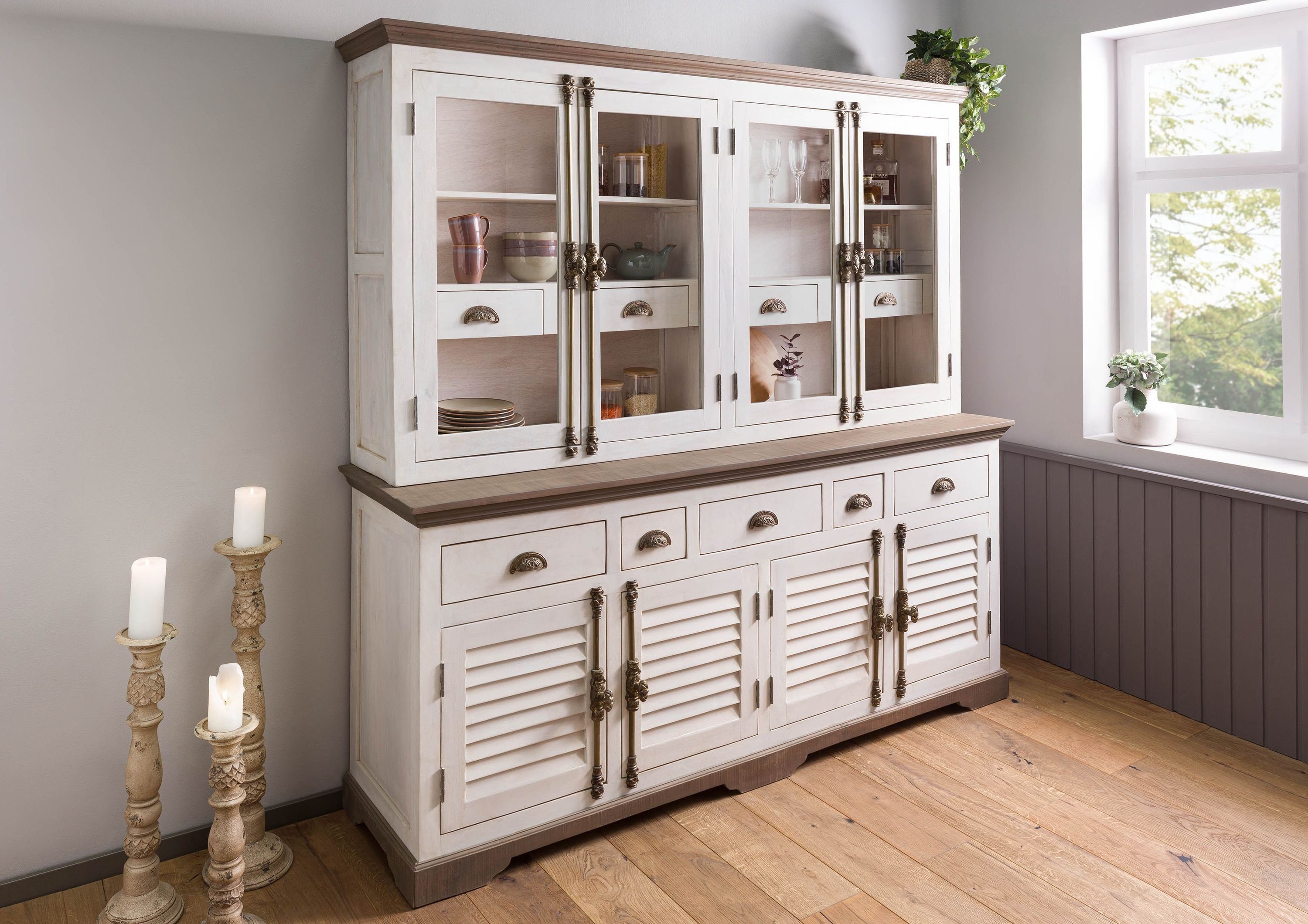 Massivmoebel24 Buffet #103 (Mango 204x50x210 weiß günstig online kaufen