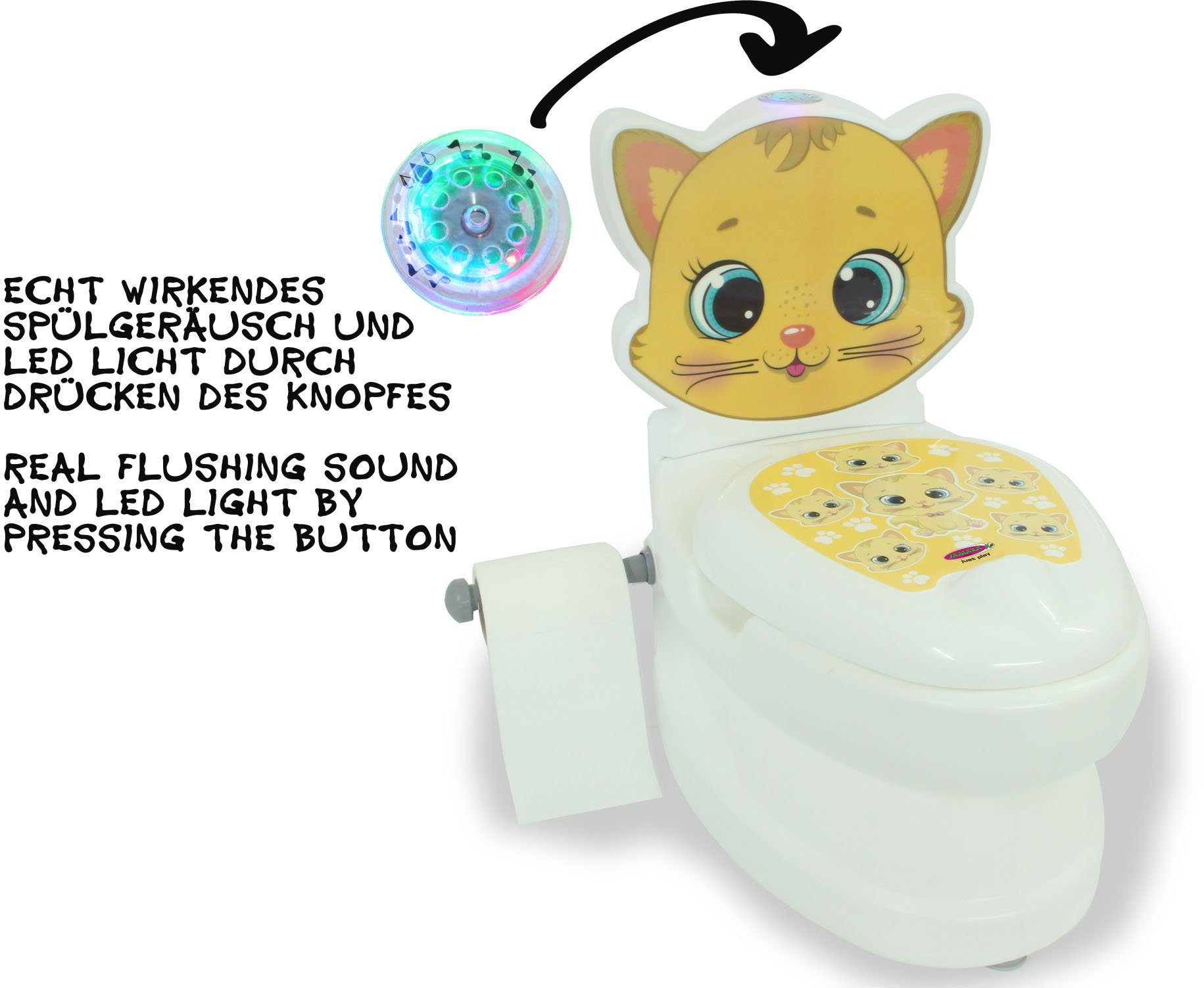 Jamara Toilettentrainer Toilettenpapierhalter und mit Katze, Spülsound kleine Meine Toilette