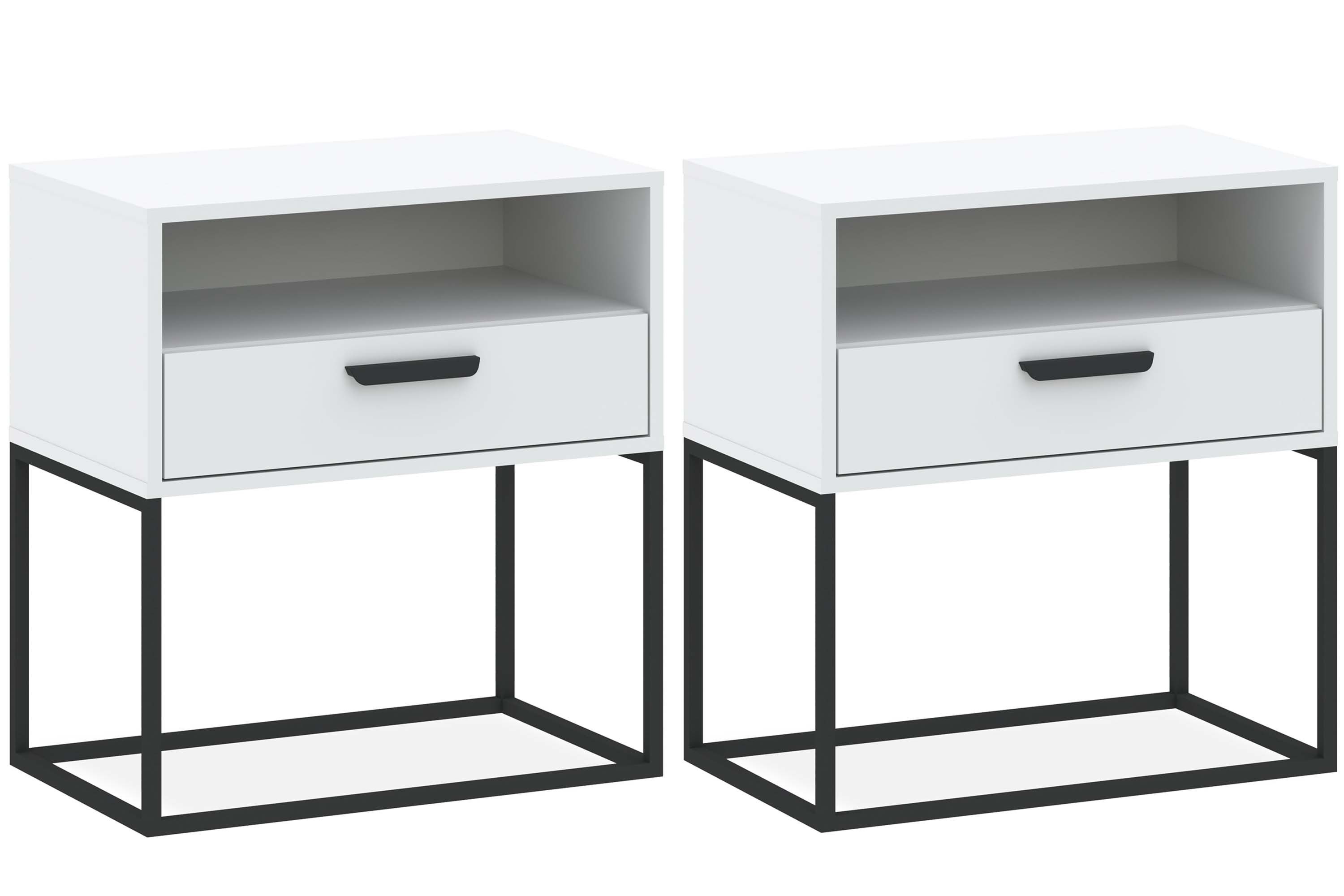 KONSIMO® Nachttisch RECTUS Nachtschrank, Modern, hergestellt in der EU, Beistelltisch (2-St), mit Schublade, Stauraum, schwarzer Metallrahmen, Kunststoffgriff
