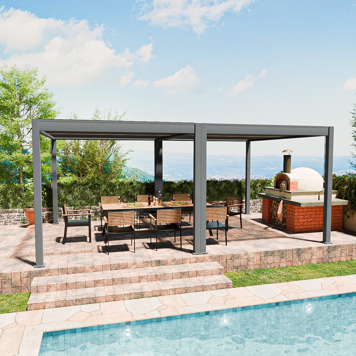 Weide Pergola Classic Pergola Aluminium freistehend 4 x 6 M anthrazit, BxTxH: 400x600x255 cm