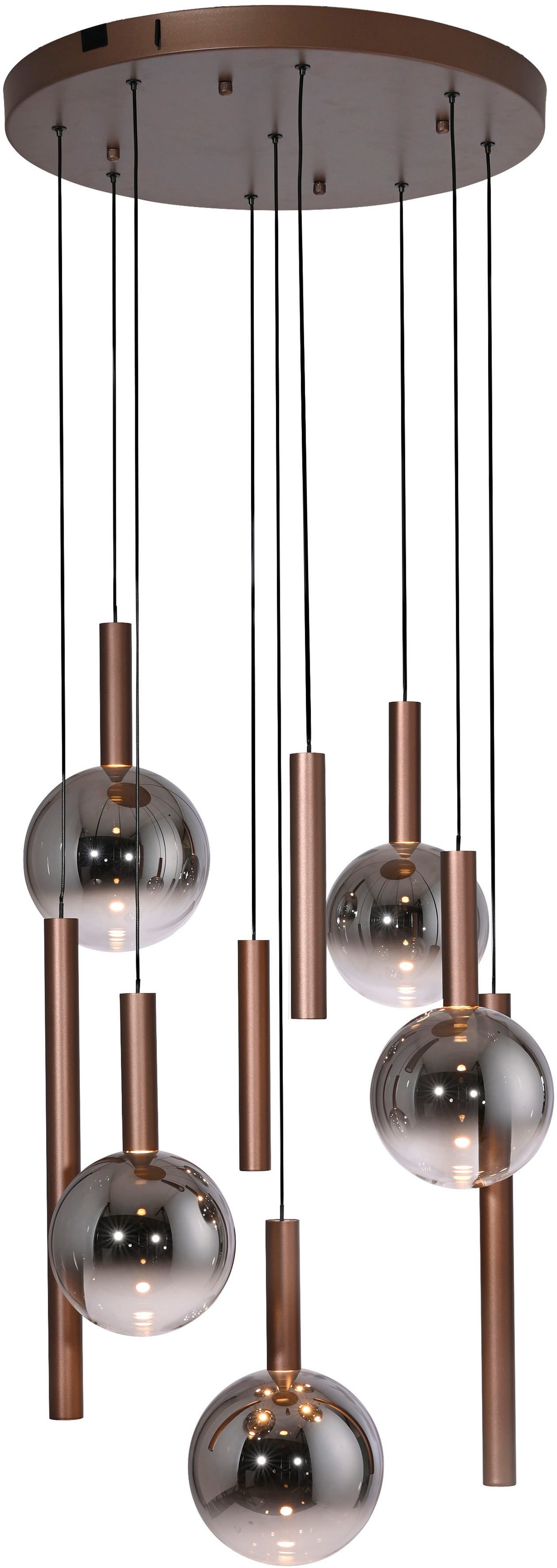 Paul Neuhaus LED Pendelleuchte BOWL, Memoryfunktion, LED fest integriert, Warmweiß, Dimmbar über Lichtschalter, Memory, Höhenverstellbar, Rauchgläser