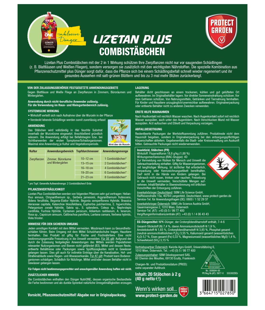 PROTECT Blumendünger Protect Garden Lizetan Plus Combistäbchen 20 Stück – Bild 5 von 5