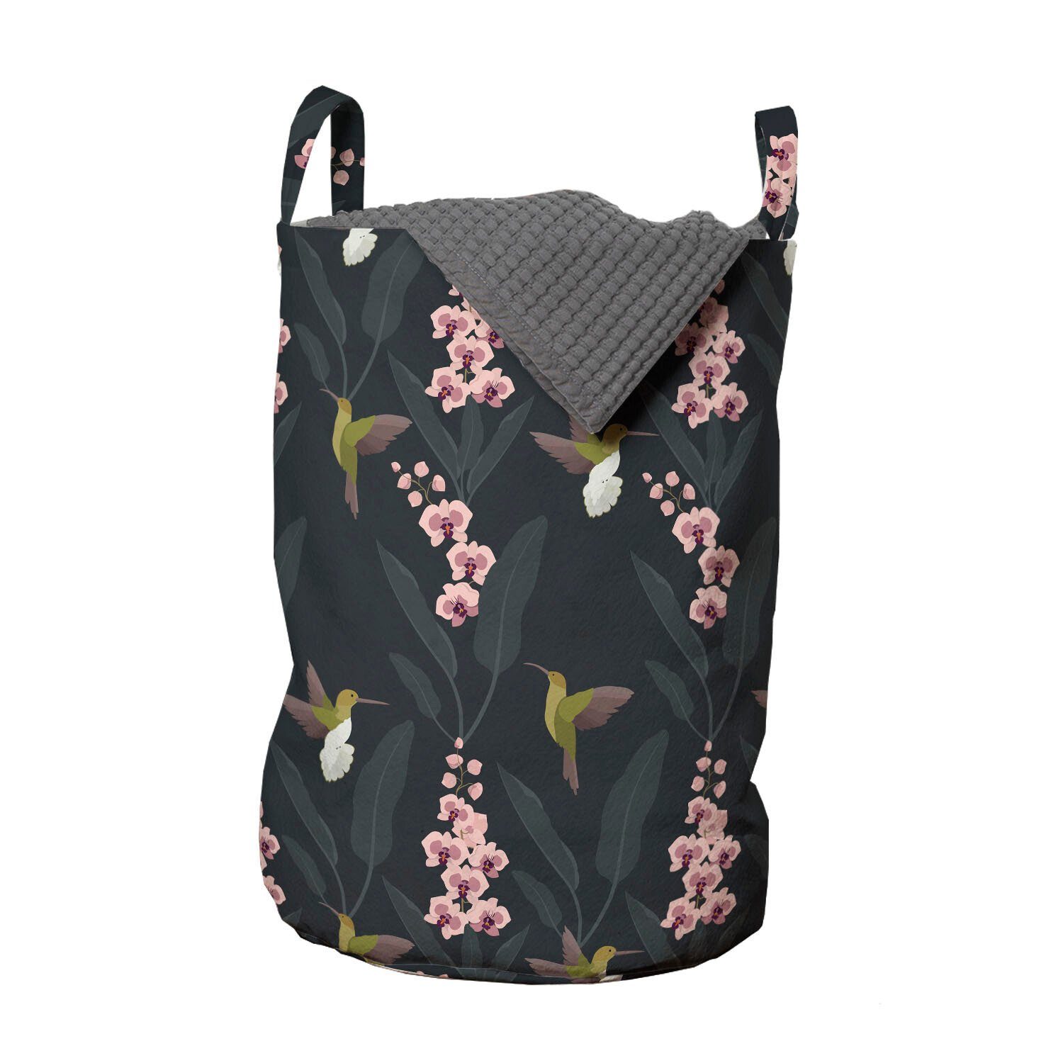 Abakuhaus Wäschesäckchen Wäschekorb mit Griffen Kordelzugverschluss für Waschsalons, Vogel Hummingbird Blossom Motive