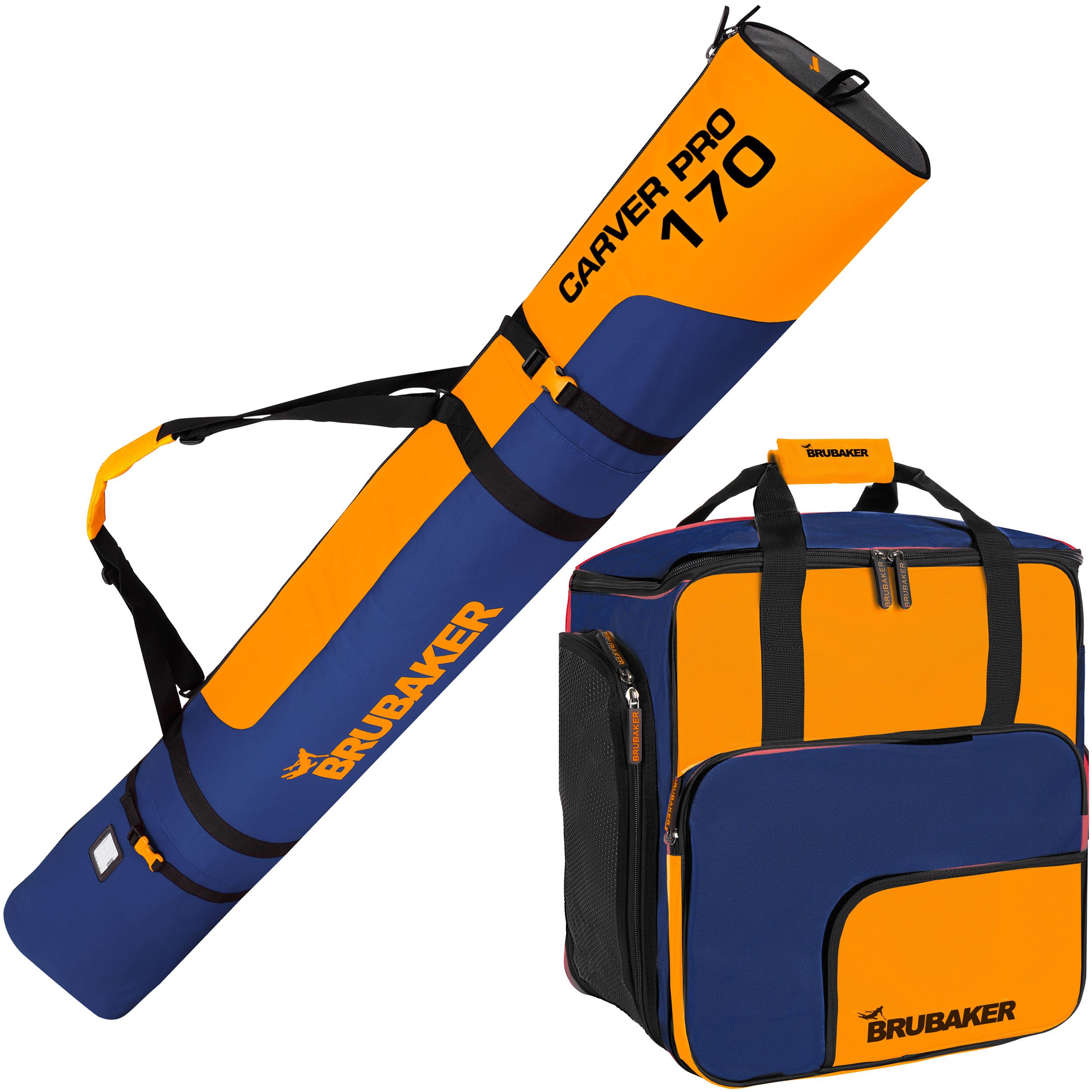 BRUBAKER Sporttasche Carver Pro Skitaschen Kombi Set mit Rucksackfunktion (2-tlg., reißfest und schnittfest), Skisack und Skischuhtasche für 1 Paar Ski und Stöcke