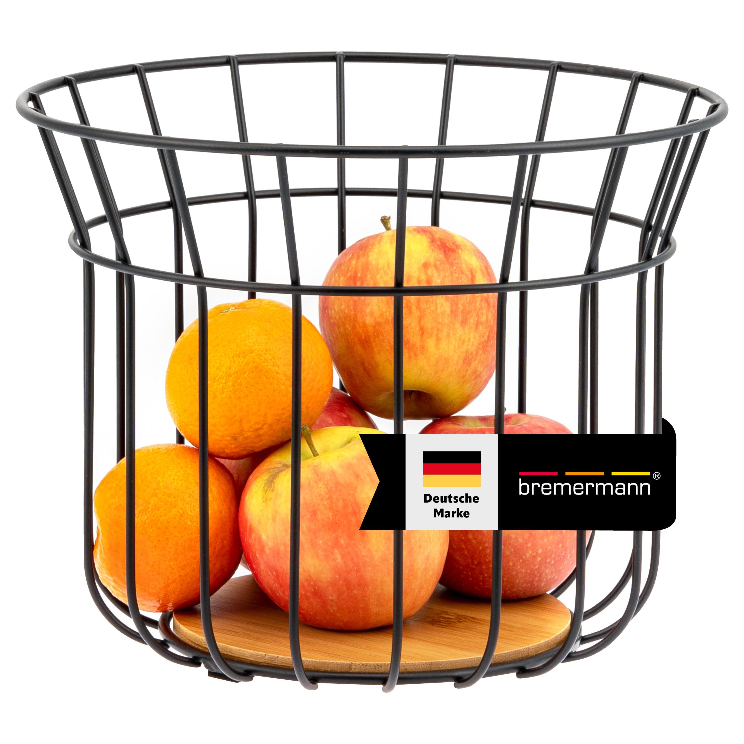 Obstschale Obstkorb, Obstschale rund, Ø ca. 24,5 cm, schwarz matt, Bambusboden