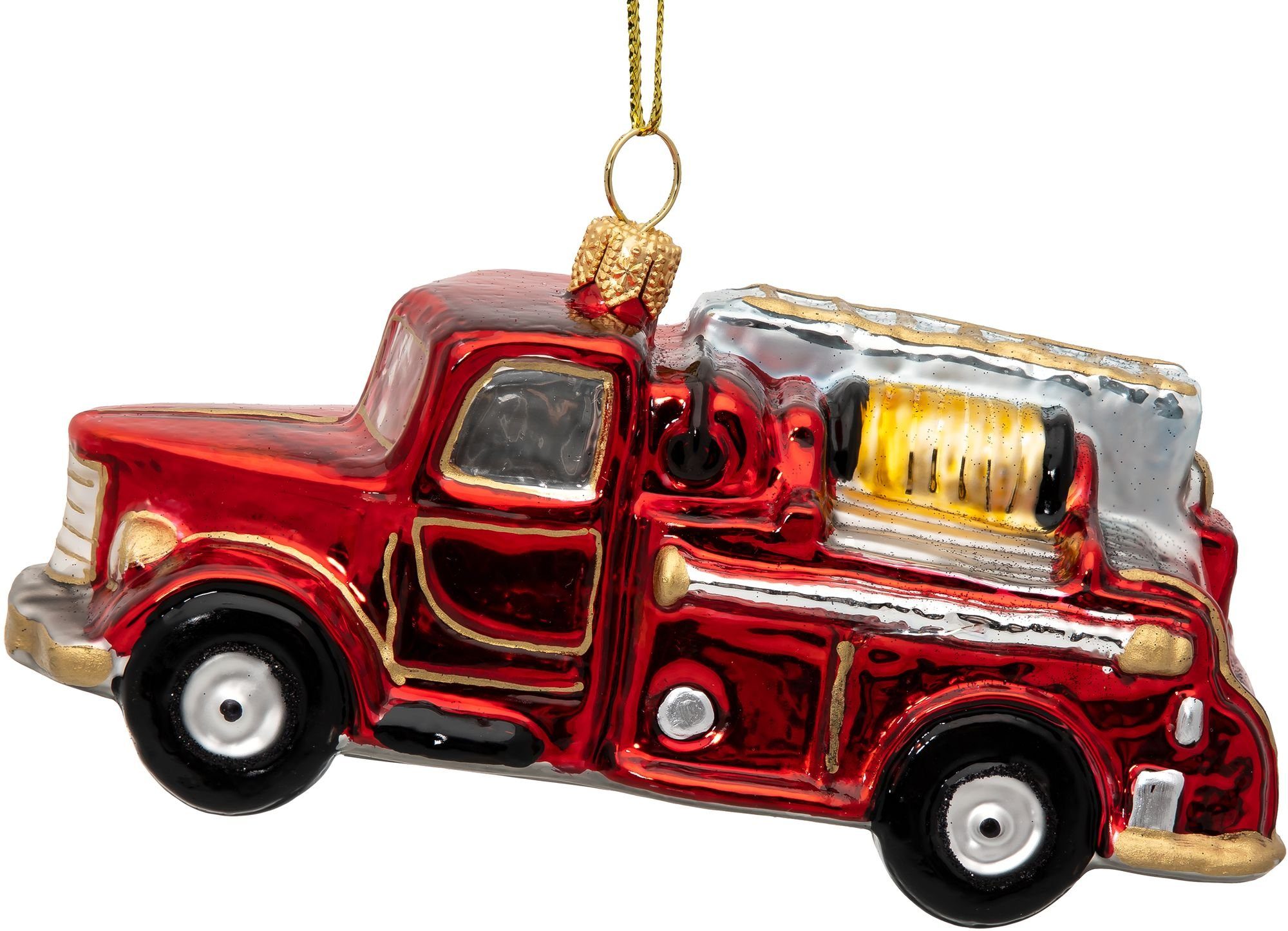 SIKORA Christbaumschmuck BS754 Feuerwehrauto Glas Figur Weihnachtsbaum Anhänger - Premium Line