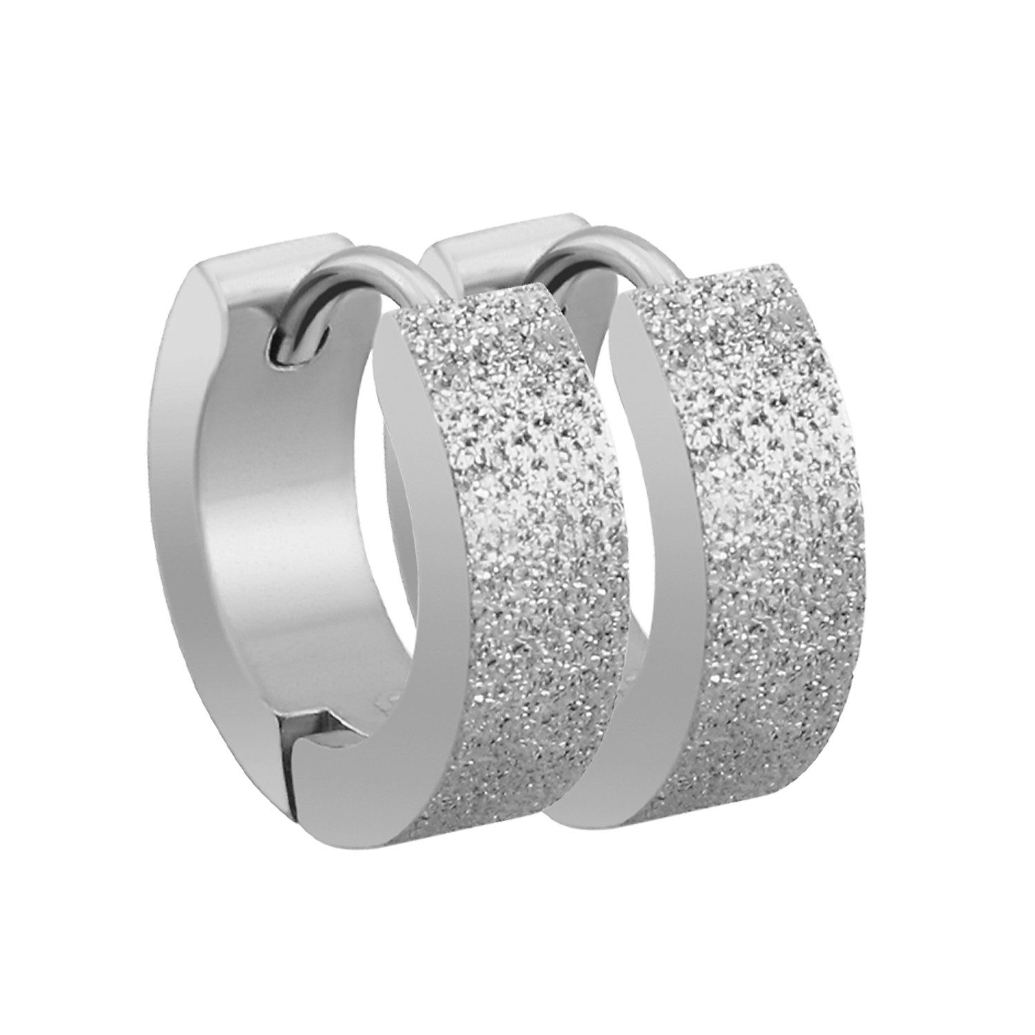 Paar Creolen Schmuck Ohrringe Creolen Huggie Klappverschluss sandgestrahlt Silber