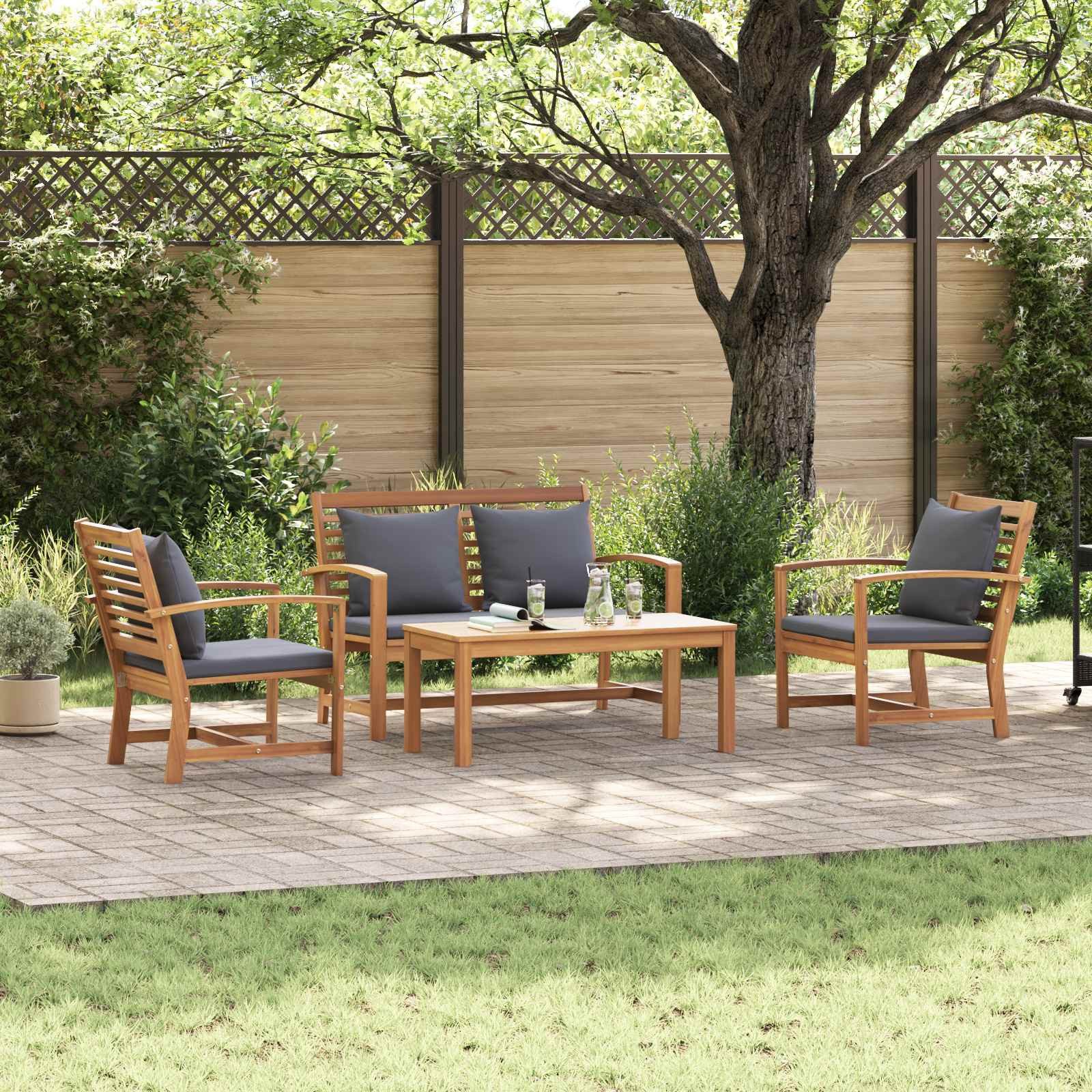 vidaXL Gartenlounge-Set Gartensofa-set 4 stk. Natur Massives holz, (4-tlg)