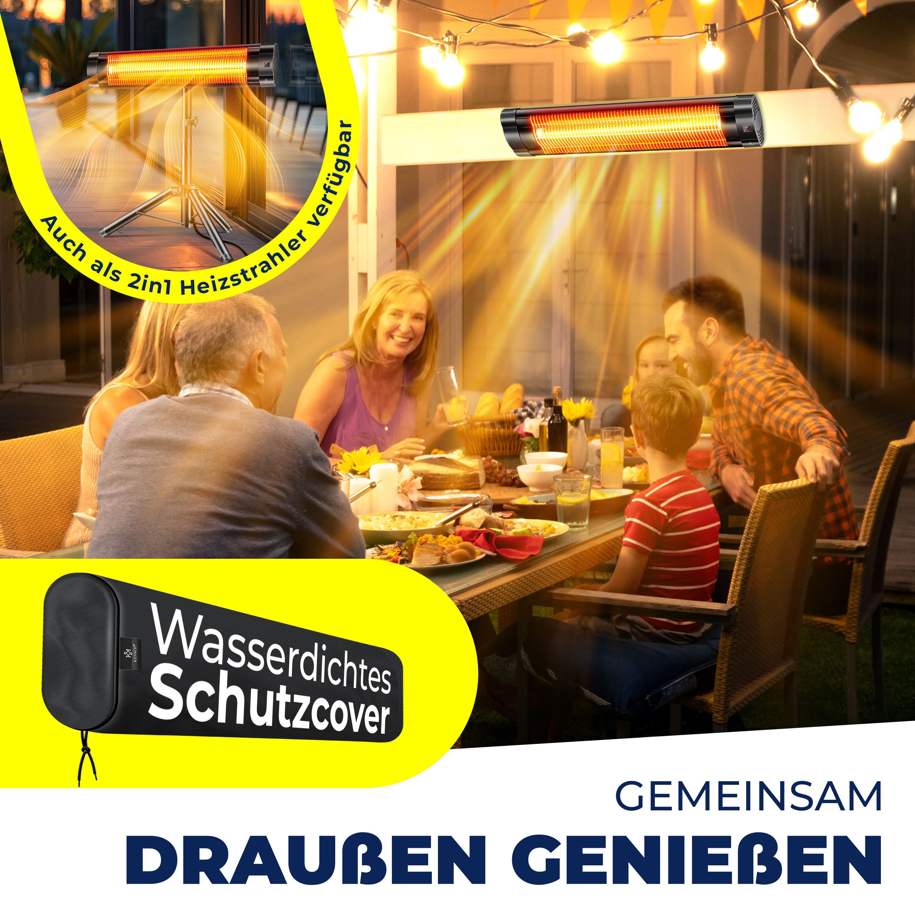 KESSER Heizstrahler, 2500 W, Infrarot Wärmestrahler Infrarotstrahler mit Fernbedienung, Schutzhülle