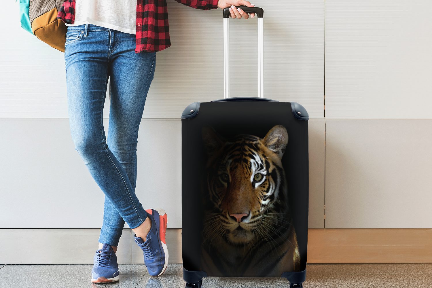MuchoWow Handgepäckkoffer Tiger - Tiere Reisetasche Trolley, Ferien, Handgepäck Reisekoffer Rollen, rollen, für - mit 4 Porträt