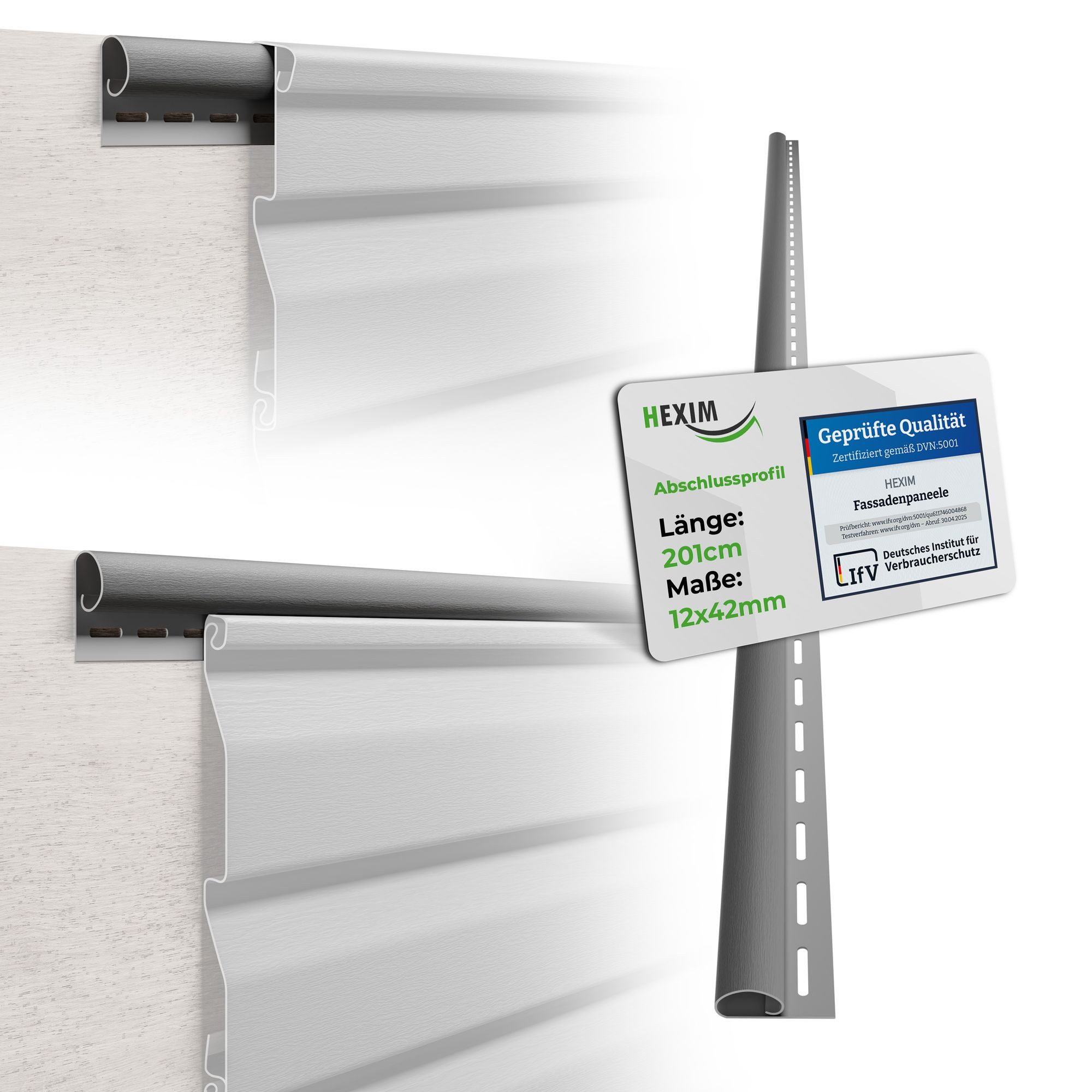 Hexim Verkleidungspaneel, BxL: 1.2x201 cm, (Siding Fassadenpaneele außen Fassadenverkleidung wetterfest Kunststoffpanelee PVC-U Verkleidung Außenwand Hausverkleidung UV-beständig - (Abschlussprofil grau)