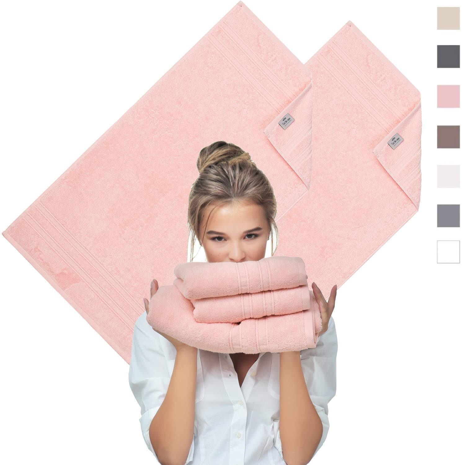SEI Design Handtuch Set Aqua Fibro Pastel-Rosa, Frottee (Spar-Set, 2-St), 100% Ägäis Baumwolle