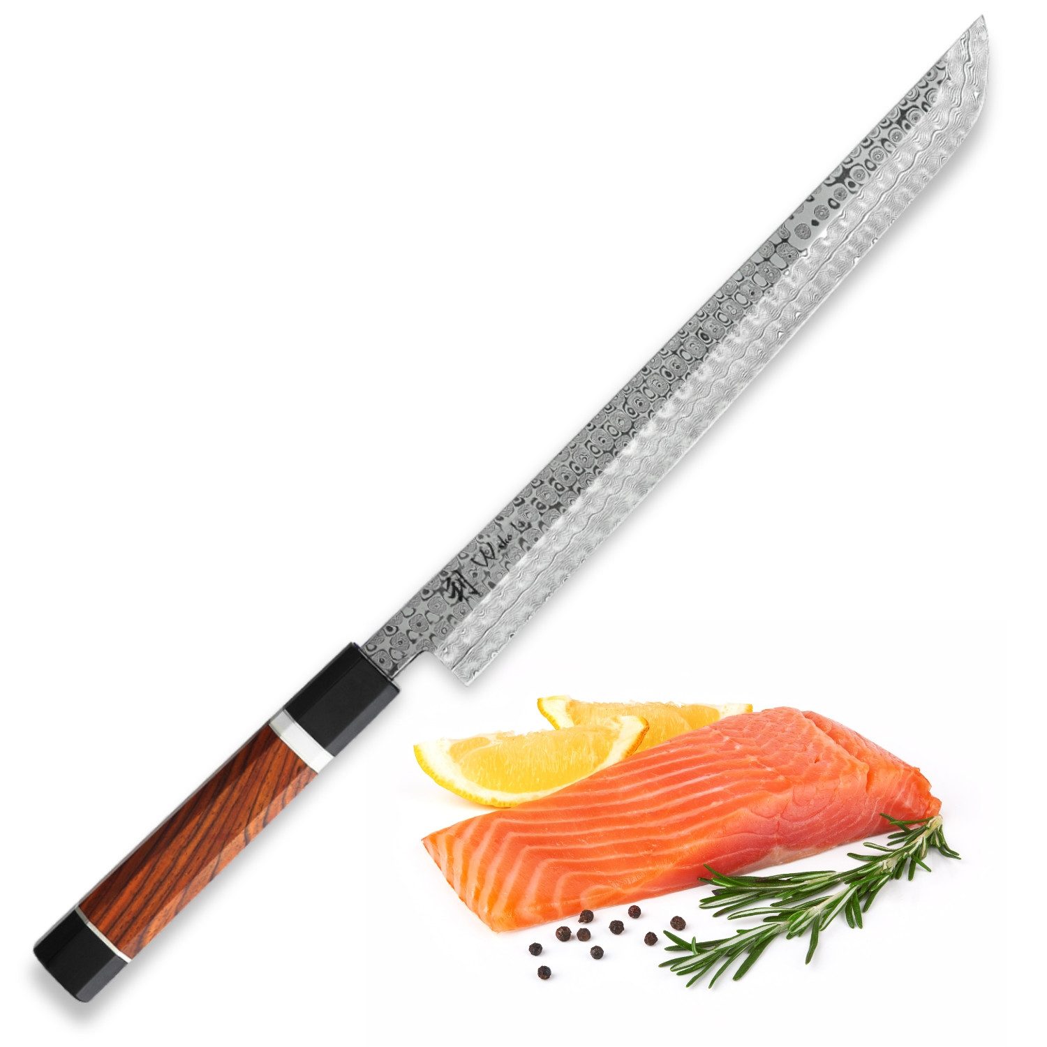 Wakoli Damastmesser Seishin Volldamast Sakimaru Küchenmesser 28cm Klinge aus 110 Lagen, 110 Lagen Volldamaststahl