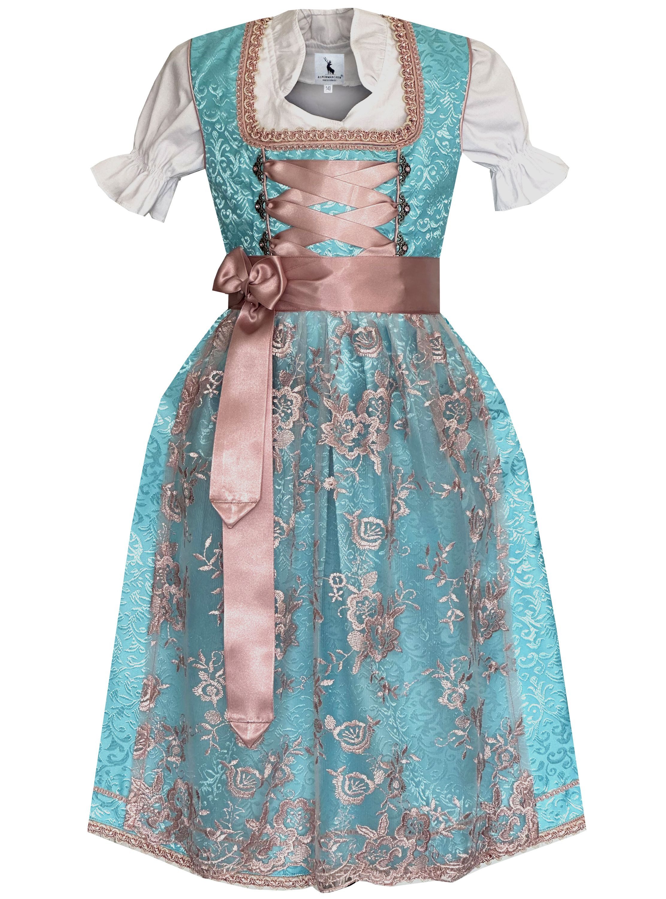Alpenmärchen Dirndl Kinderdirndl Elaine in Türkis - ALM-K761
