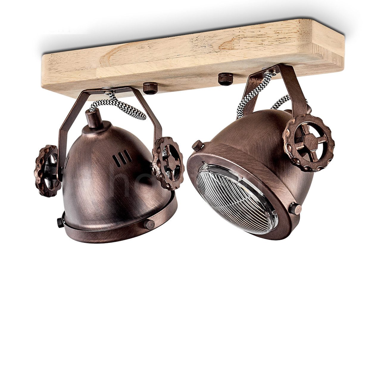hofstein Deckenleuchte »Biati« verstellbare Deckenlampe, Metall/Holz/Glas, Braun/Kupfer/Natur, ohne Leuchtmittel, 2xGU10, max. 50 Watt, dreh-/schwenkbarer Spot im Retro Design